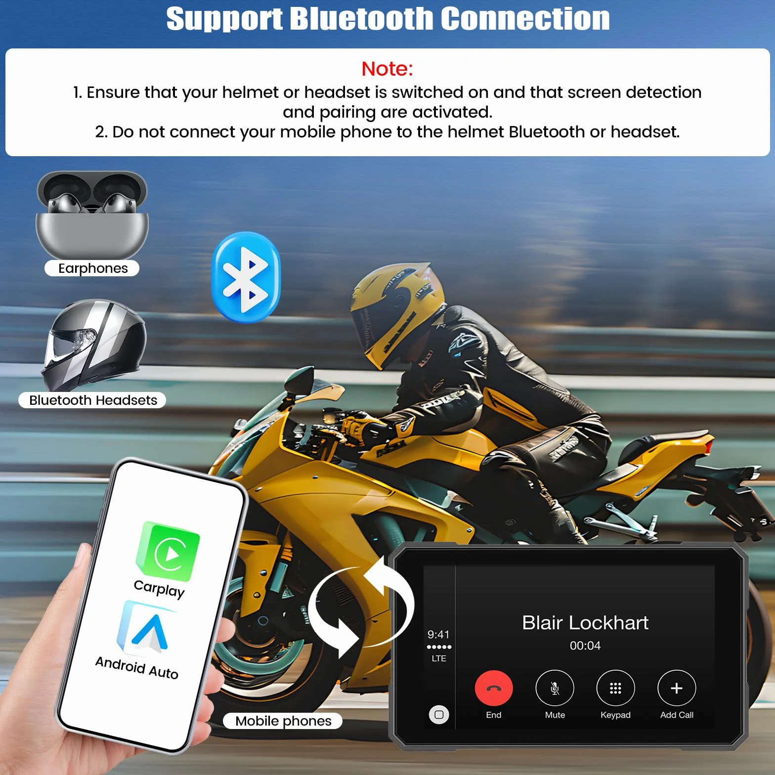 [2026 NOVITÀ] CAMECHO 5 pollici Touchscreen Wireless Carplay Moto con rilevamento della pressione dei pneumatici, GPS Moto Auto con CarPlay wireless Android Auto Bluetooth IP67 impermeabile 12V