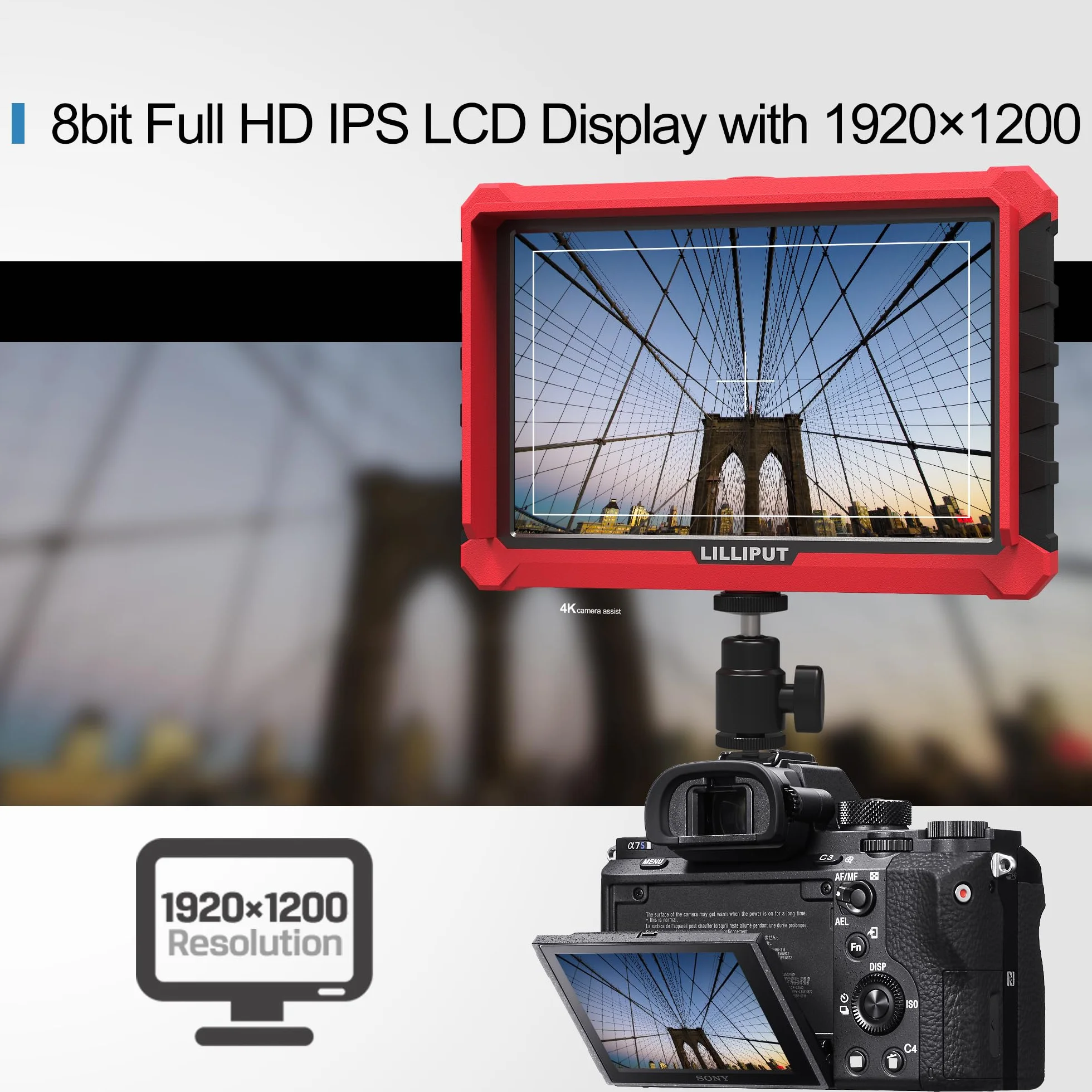 LILLIPUT A7S 7 inch 1920x1200 FHD IPS on caméra moniteur, DSLR Moniteur de Champ de caméra 4K24 HDMI 1.4 Input & Loopout/3G-SDI On Camera Field Monitor