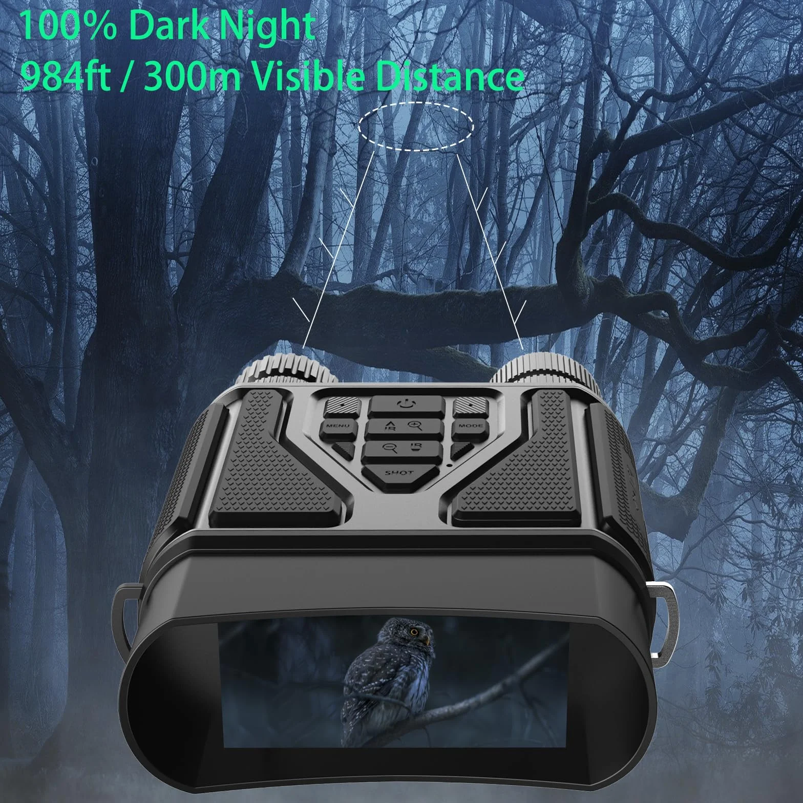 Binocolo Visione Notturna, 32 GB Scheda di Memoria Visore Notturno 3" TFT 8X Digitale Zoom 7-LIVELLI Infrarossi Vista 300M al 100% Buio per la Caccia Osservazione Uccelli e Campeggio