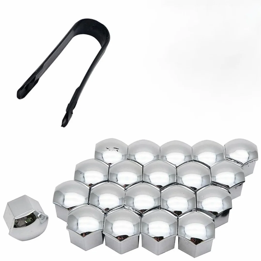 20pz Copribulloni Ruota per Jeep Wrangler JK JL 4xe Gladiator 2007-2023, Copri Bulloni Esagonali Protezione Cerchi Decorazione con Strumento di Rimozione Estrattore,Silver-19mm