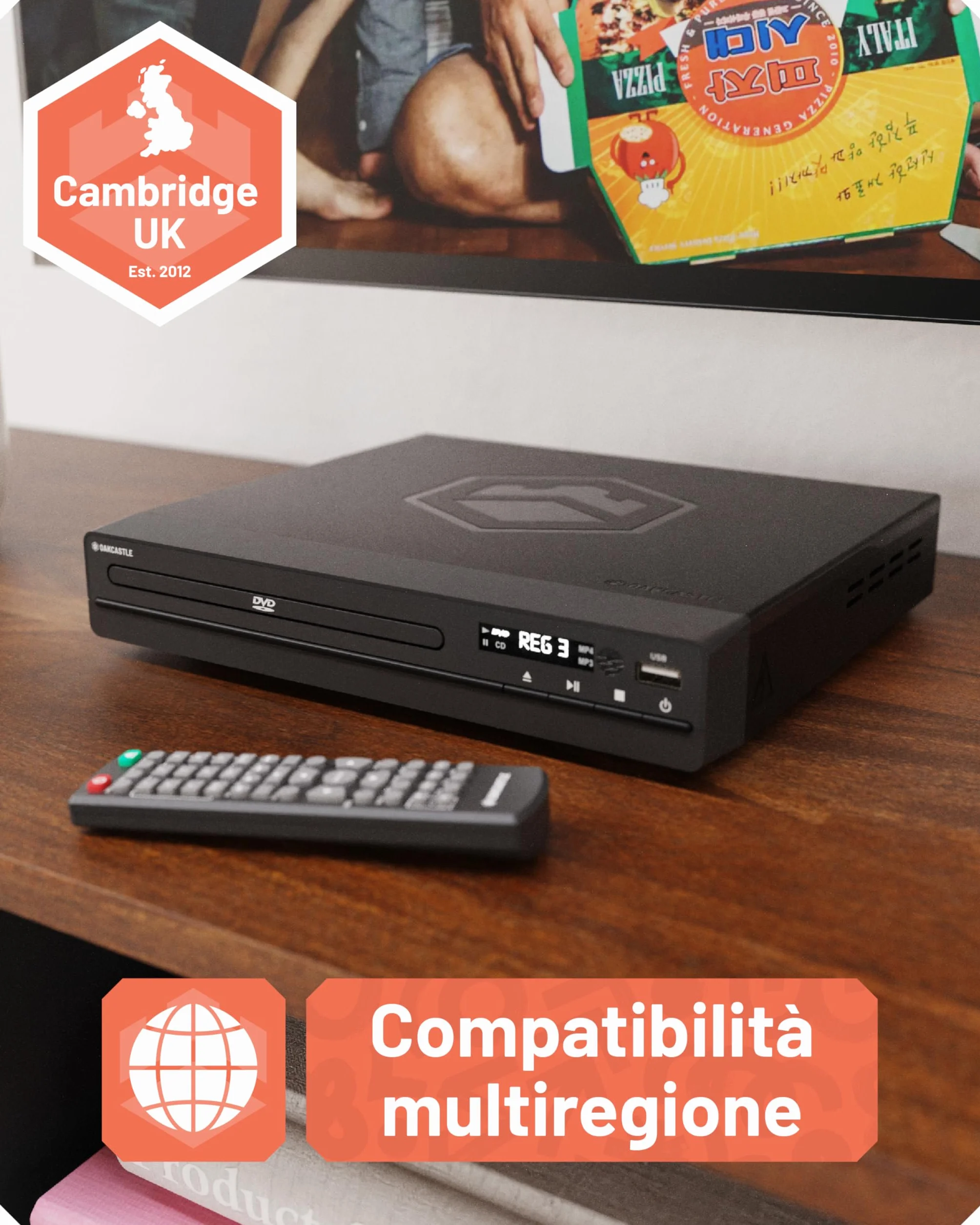 Lettore DVD per TV HDMI | DVD Player con Riproduzione di Dischi Multi Regione | Lettori per TV 1080 HD con Connettività HDMI RCA e AV | Riproduzione USB & MP3 | Oakcastle DVD100