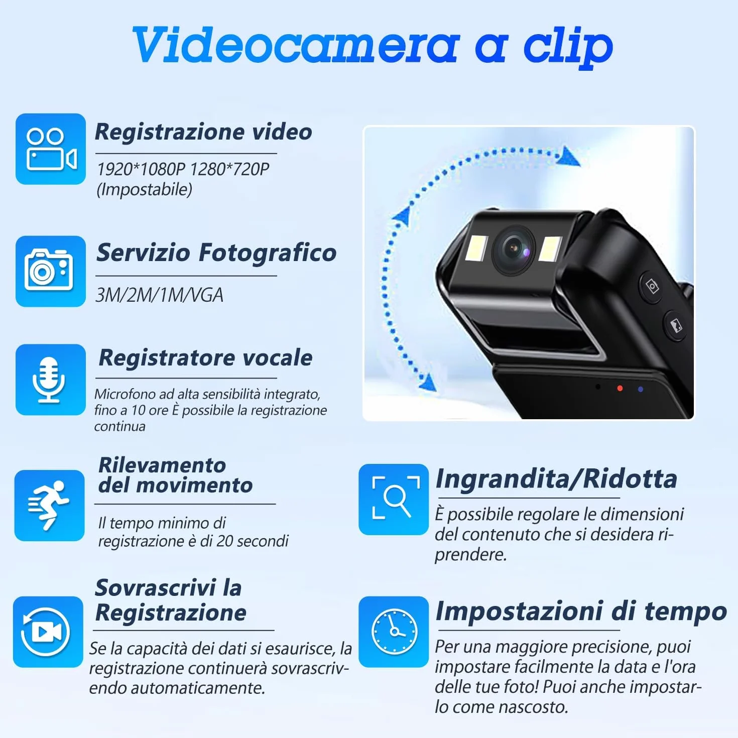 Body Cam 1080P con Audio, Mini Telecamera Portatile con Foto, Rilevamento del Movimento e Visione Notturna, Videocamera di Sicurezza per Uso Personale, Corsa e Lavoro