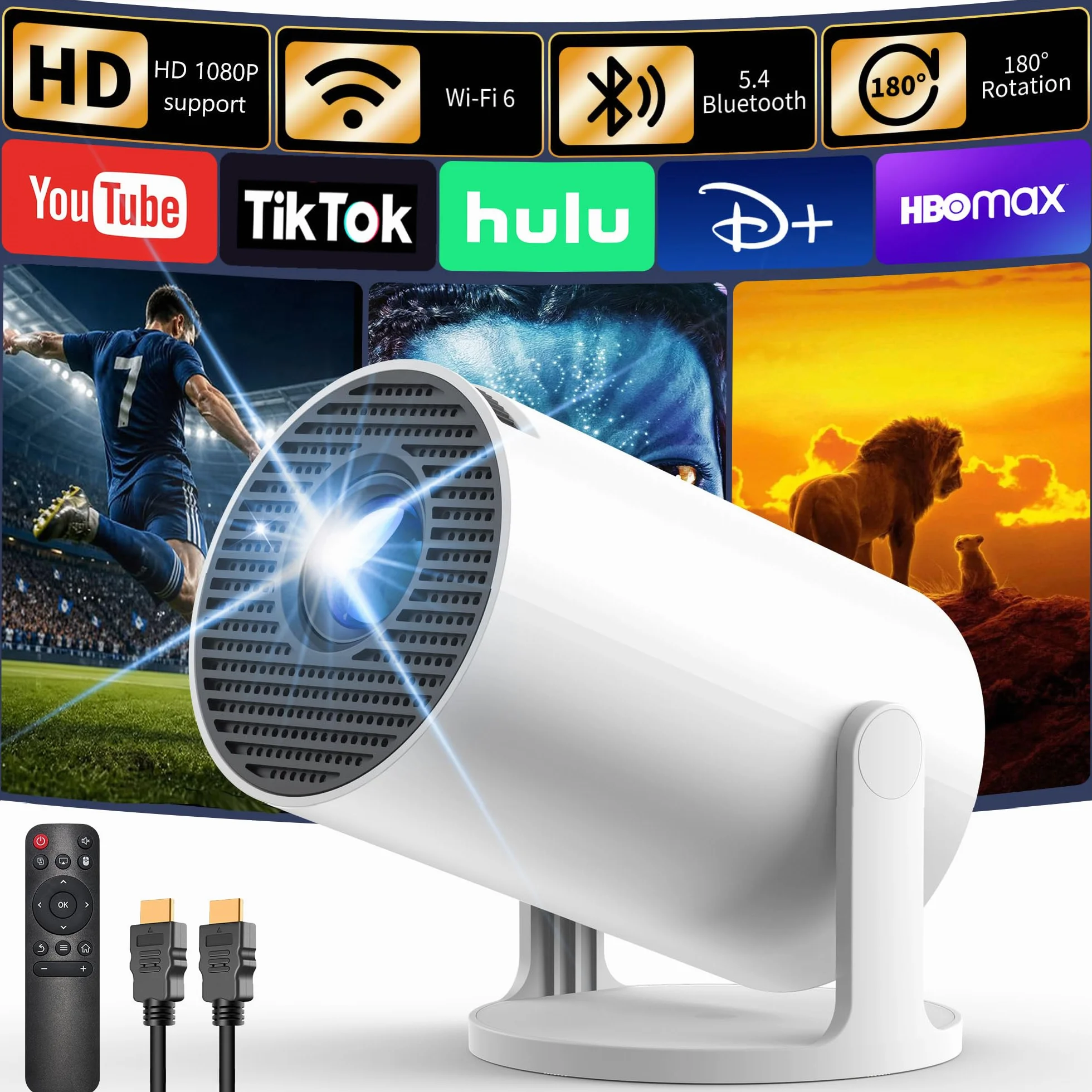 Yoton Y4PRO Mini Proiettore 4K Portatile 18000 Lumen, WiFi 6 Bluetooth 5.4, Full HD 1080P, Auto Keystone, HDMI/USB