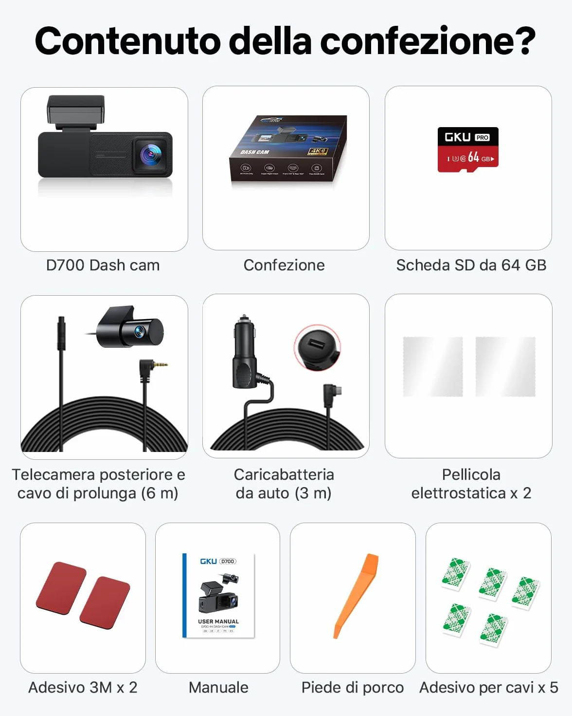 GKU dash cam auto 4K+1080P Fronte/Retro, dash cam con 5.8GHz WiFi e GPS, Touchscreen 3.18", Visione Notturna WDR, Monitor Parcheggio 24H, Sensore G, Loop Recording, Controllo App.