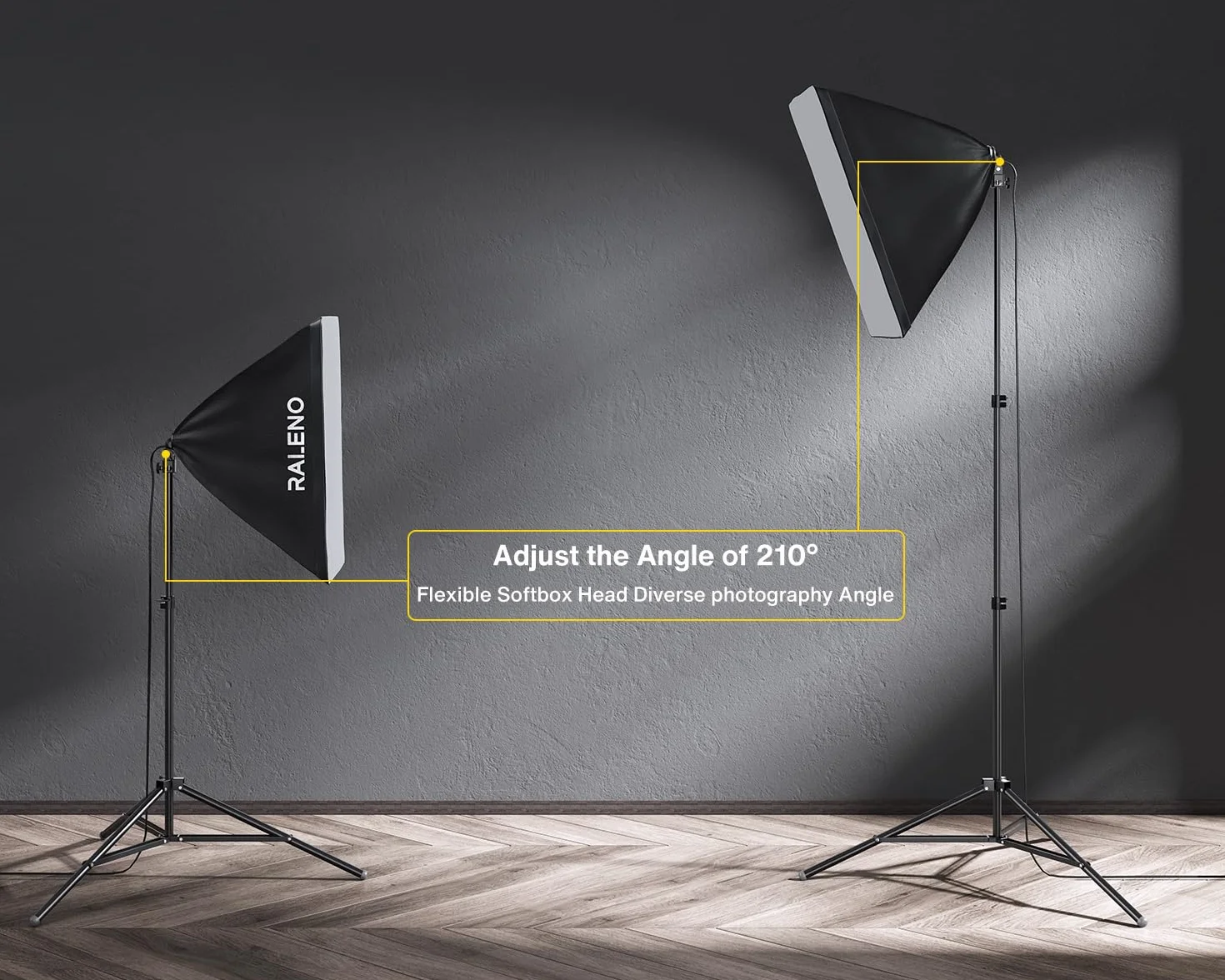 RALENO Set Fotografia, Kit di staffe per sfondo verde 2,6x3 m, Kit di Illuminazione per Studio Softbox con 50W Lampadine LED 5500 K, 97 CRI, Kit Fotografico in Studio