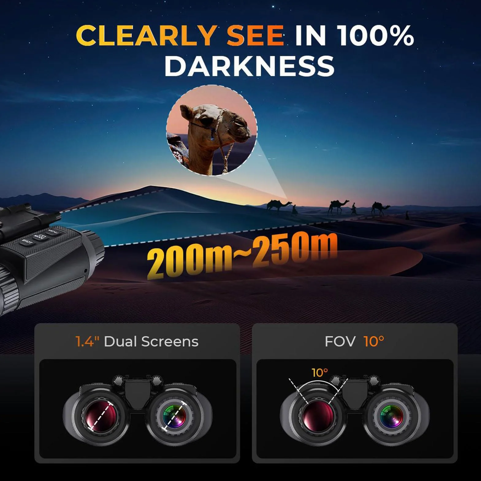 NV8300 4K Visori notturni con effetto visione 3D, Binocolo ricaricabile per la visione notturna Tattico militare, Zoom digitale 8X, Infrarossi a 7 livelli, Visione notturna montata sul casco