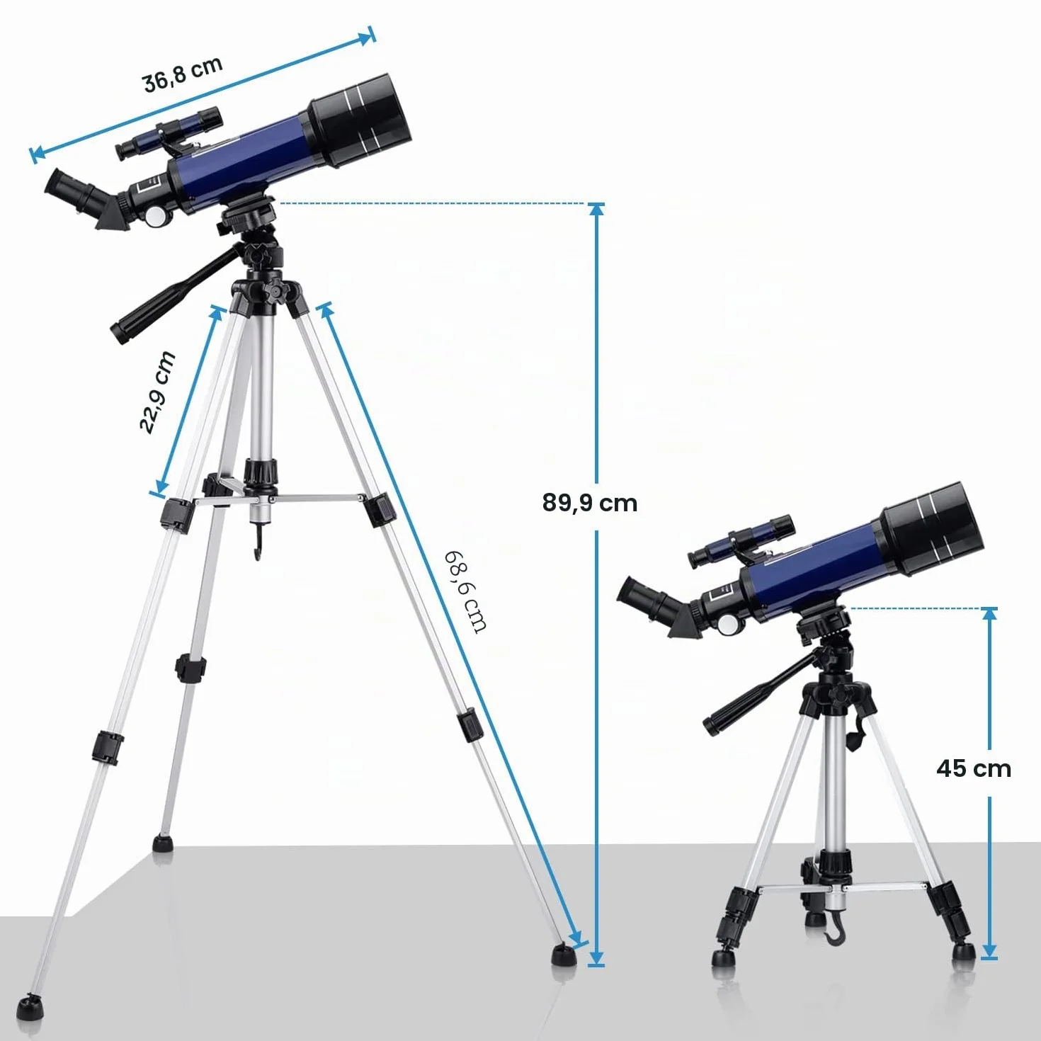 Telescopio Astronomico 70/400 per Bambini e Adulti Principianti, Riflettore con Treppiede Regolabile, Adattatore Smartphone, Oculari K6mm K25mm, Filtri Lunari, Zaino Portatile