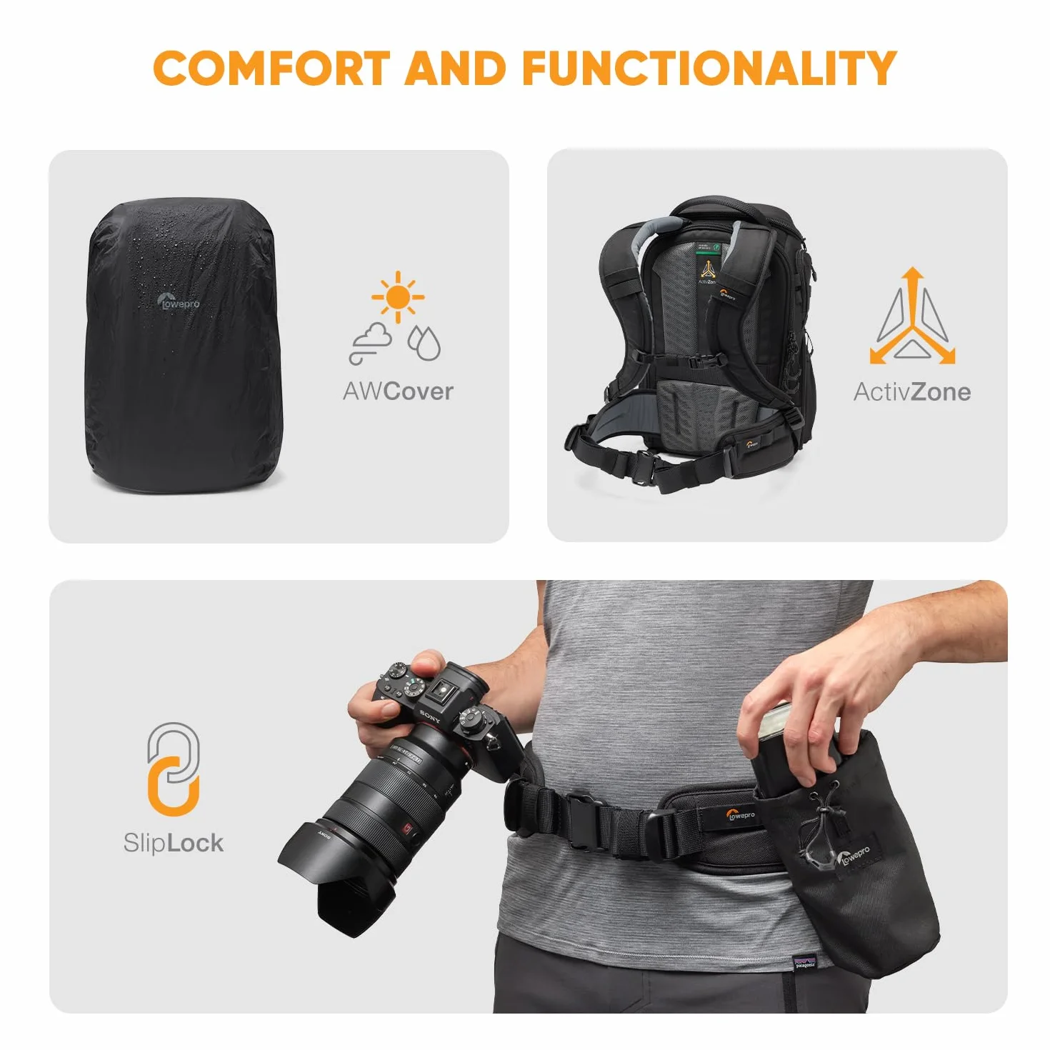 Lowepro ProTactic BP 350 AW III Zaino Professionale per Fotocamera, Accesso Multiplo, DSLR/Droni/Mirrorless, Laptop fino a 14', Copertura Antipioggia, per Fotografi e Videografi, Capacità 17L
