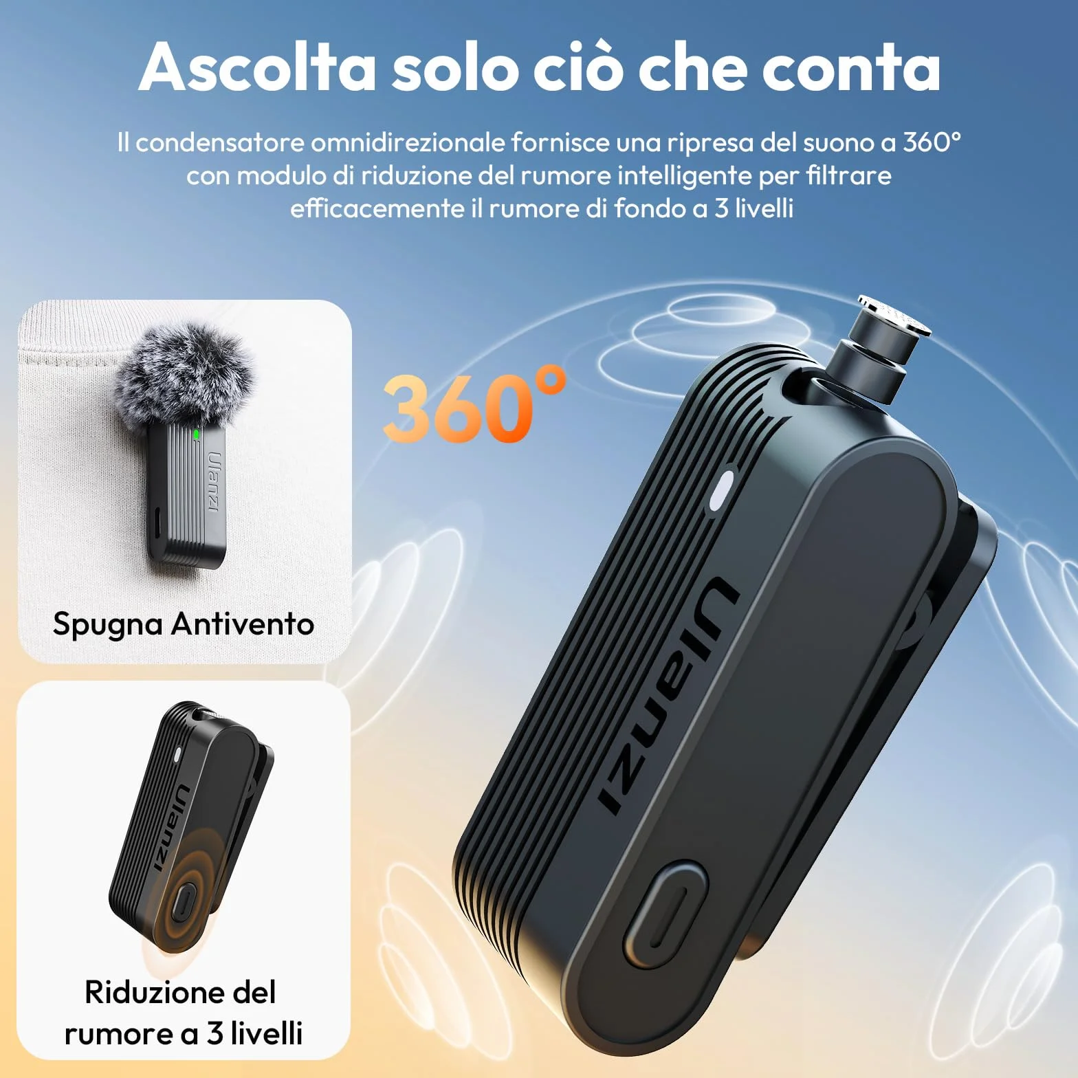 ULANZI A100 Microfono Lavalier per Cellulare e Fotocamera, Mini Microfono USB C, Durata Batteria 13.5H, Microfoni Bluetooth Portatile per Video, Live Streaming, YouTube, TikTok, Vlog, Interviste