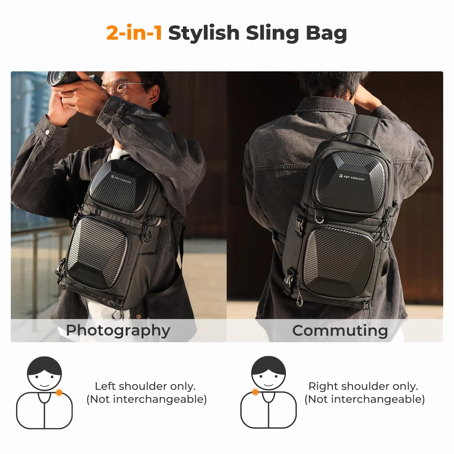 K&F CONCEPT Zaino Fotografico, Borsa a Tracolla per Fotocamera Monospalla Impermeabile, Zaino Fotografico Piccolo Casual Antifurto Compatibile con DSLR SLR Mirrorless macchina fotografica