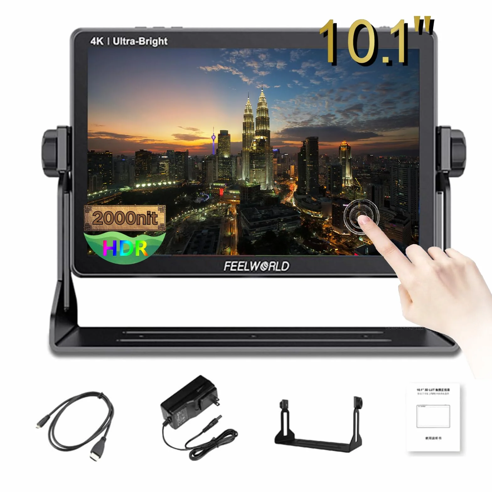 Feelworld LUT11S 10.1" monitor videocamera Touch Screen DSLR Camera Field Monitor Ultra Luminosità 2000nit, 3G-SDI 4K HDMI 1920X1200 Pannello IPS, compatibile con DJI (SDI and HDMI)