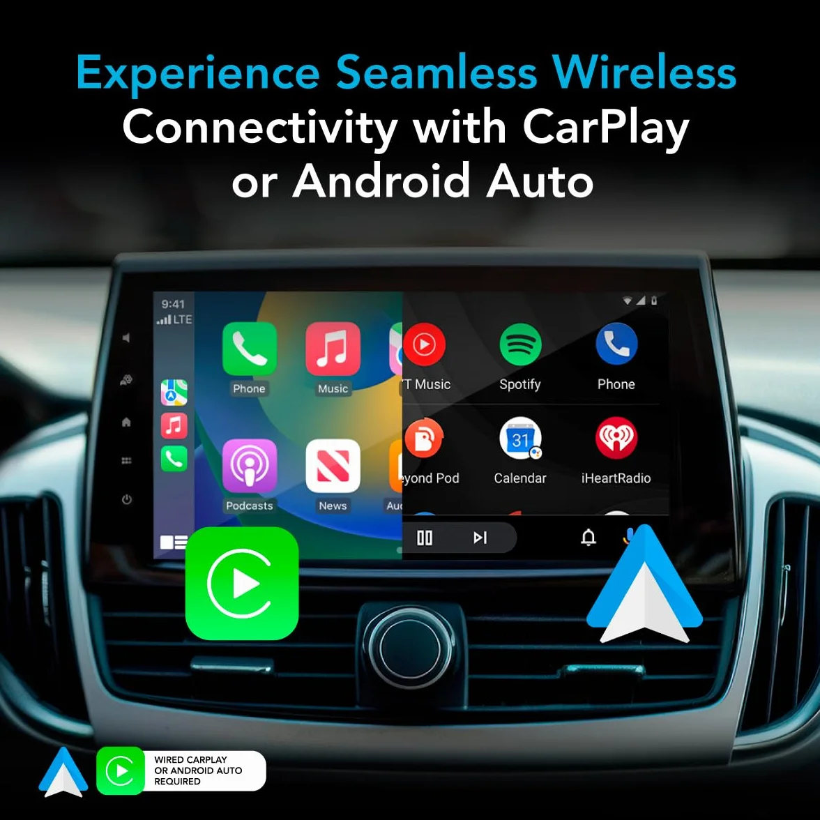 AutoSky Adattatore Wireless CarPlay e Android Auto 2-in-1, Dongle USB Pro Convertitore Cablato in Wireless, WiFi 5GHz, Plug & Play per Auto dal 2016, Design Nero Lucido Compatto, No Lag