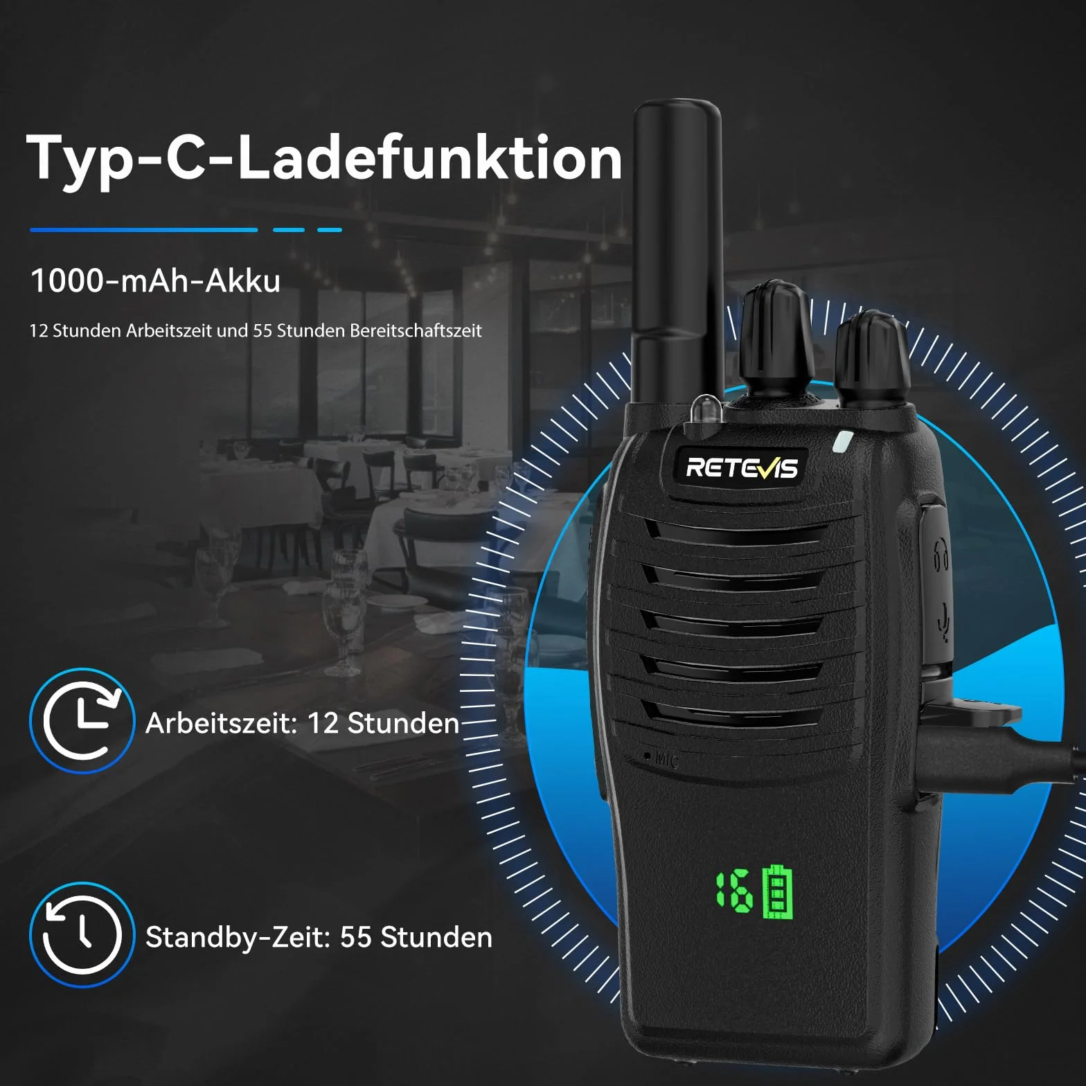 Retevis H777H Walkie Talkie, Radio Bidirezionale con Caricabatterie a Sei Vie, Display Nascosto, Durata della Batteria 19H, VOX, Ricetrasmittenti per Scuola, Supermercato, Ristorante (Nero, 6 Pezzi)
