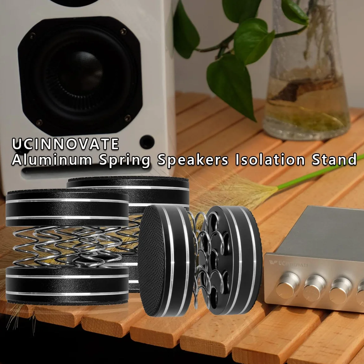 Piedini isolanti per giradischi in alluminio UCINNOVATE, regolabili a molla, antiscivolo, per amplificatori HiFi