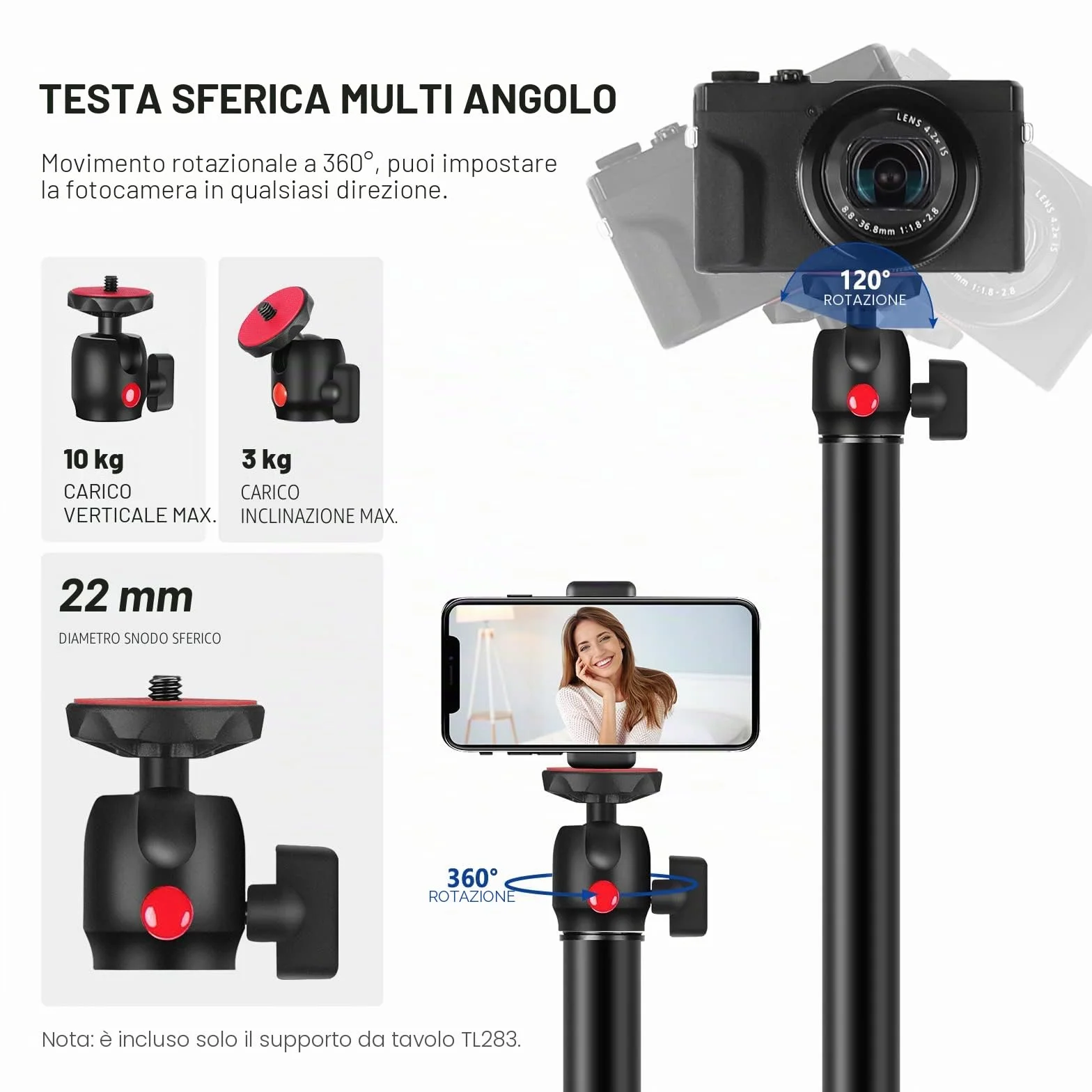 NEEWER Stand Estensibile da Tavolo con 1/4” Testa a Sfera, 43-102cm Regolabile Cavalletto con 1/4” Vite Adattatore & Morsetto-C per Reflex Digitali Luci Anulari Streaming Vlog, Massima Portata 3kg