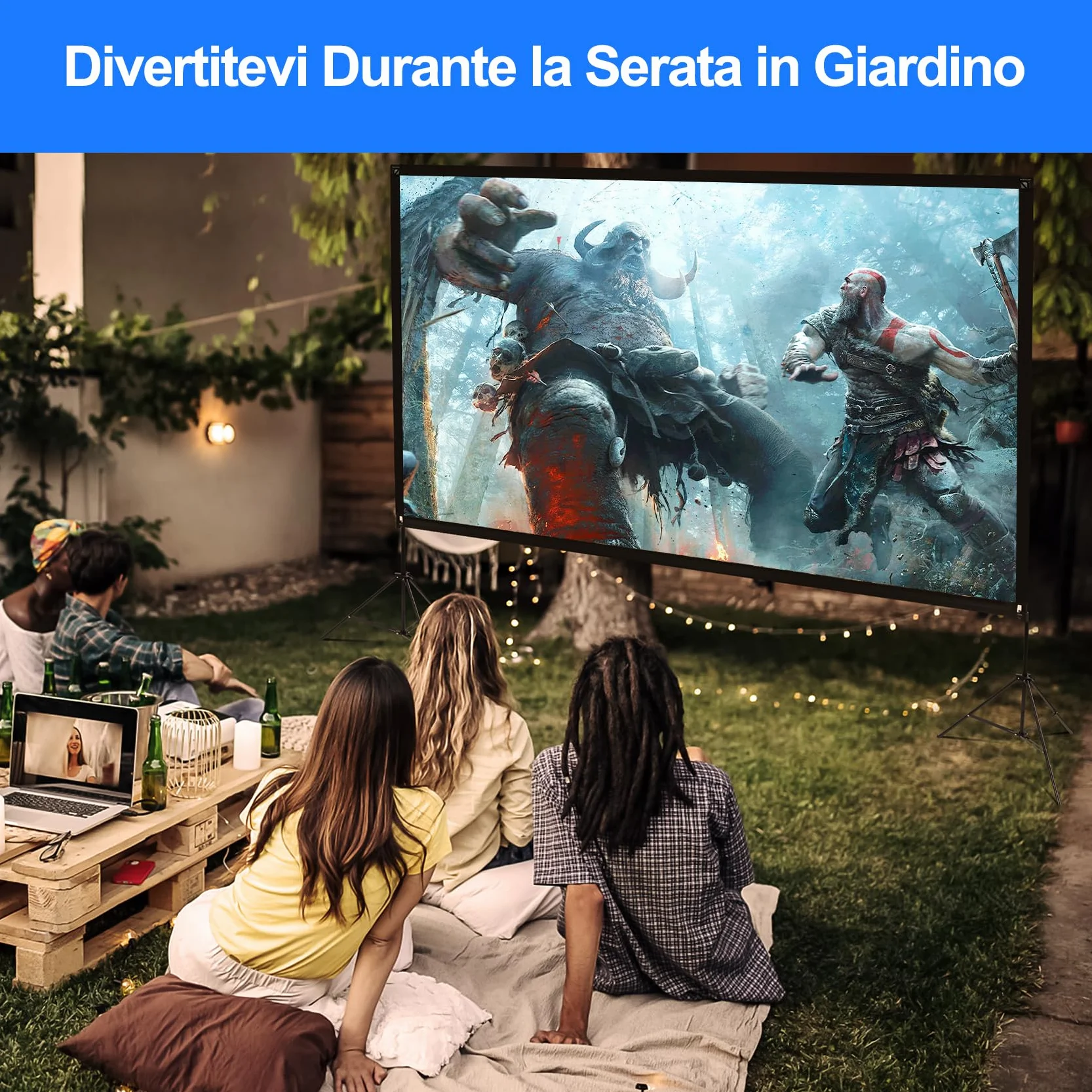 VISULAPEX Schermo per Proiettore con Supporto 120", 4K HD 16:9 Schermo del Proiettore Portatile, Grandangolo di 160 Gradi, Perfetta per Teatro Domestico, il Cinema All'aperto
