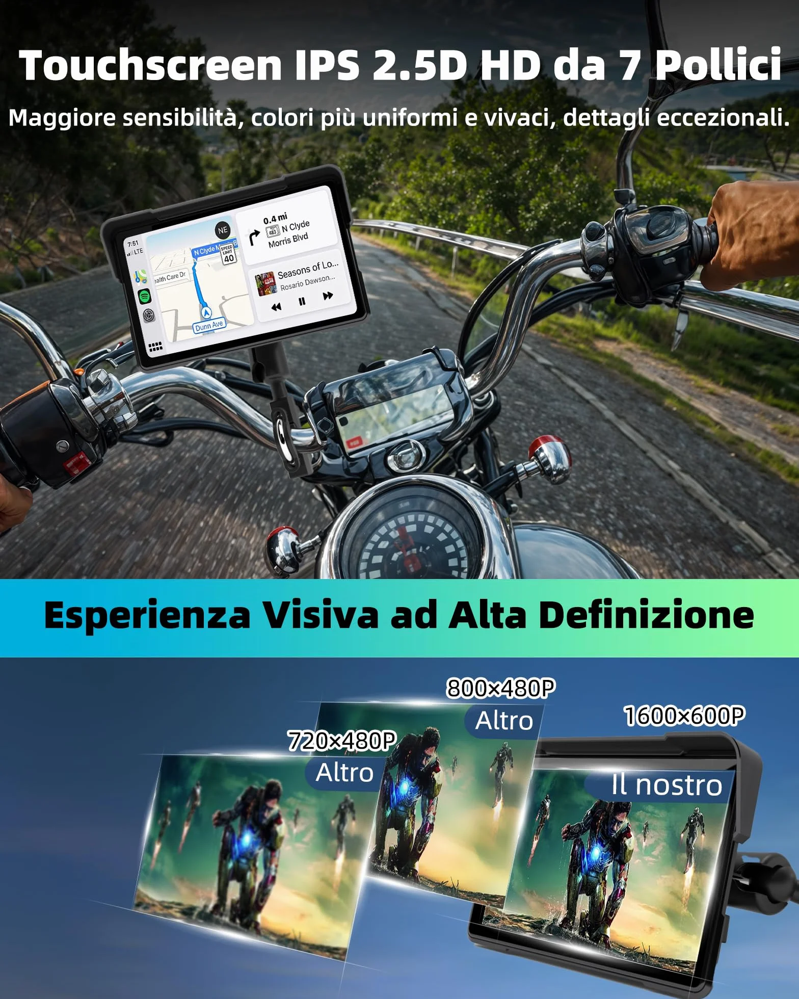Jansite 7 Pollic Schermo Carplay Moto Android Auto, Navigatore Moto IP67 Impermeabile Schermo con Doppio Bluetooth Siri/GoOgle Assistant