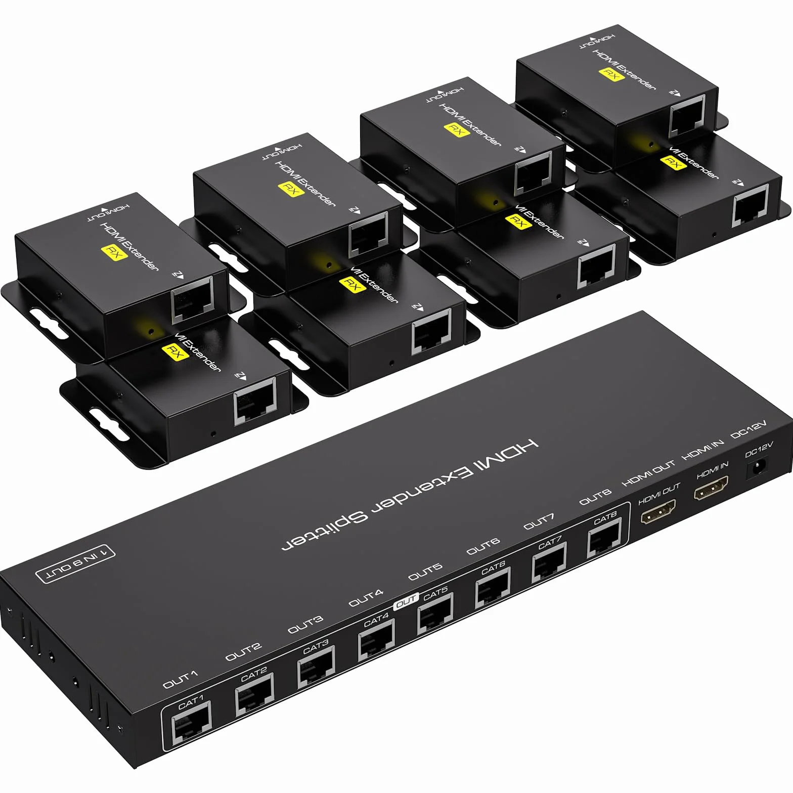 VPFET 8 Porte HDMI Extender Splitter 1 in 8 Out over Cat6 7 Ethernet Fino a 50m 165ft con 1 uscita HDMI Loop Supporto 1080P60Hz Gestione EDID e POC Solo collegato a TX