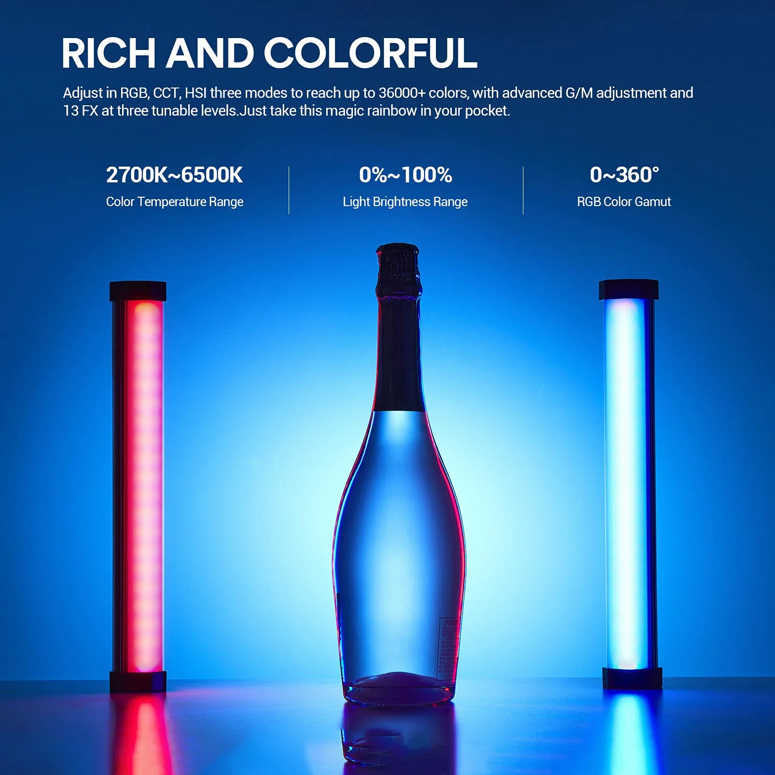 Godox TL30 Luce tubolare RGB, CRI 97+ TLCI 99 +, Temperatura di colore 2700K ~ 6500K, 13 Fx effetto luce, Supporto di controllo APP, Luminosità regolabile, Progettazione magnetica