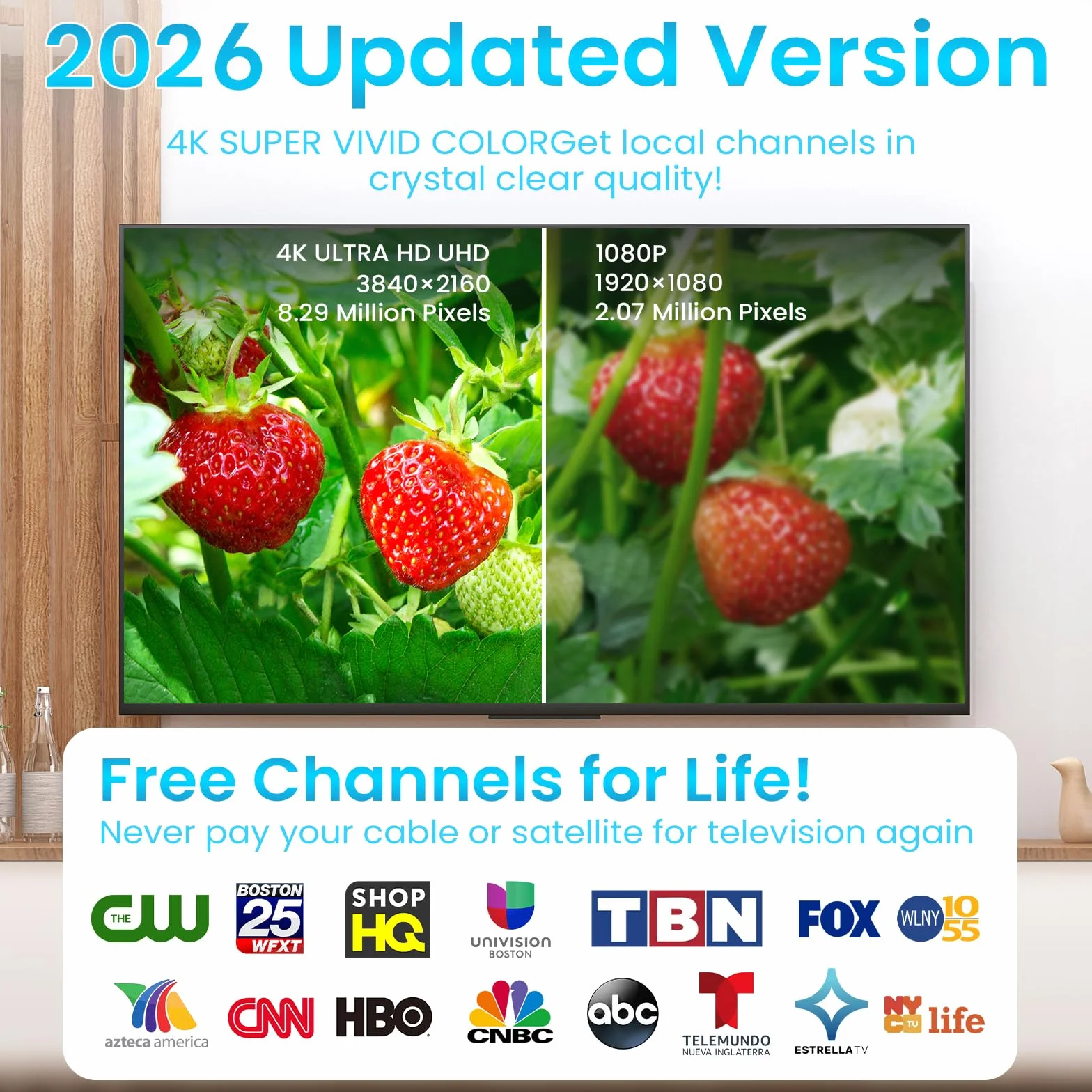 2026 Antenna TV Interna Potente Aggiornata, 600Km+ Antenna TV da Interno A Lunga Distanza, 360° Ricezione HD de Canali Locali, Compatibile Con Smart E Vecchie TVs, Cavo Coassiale Da 10M