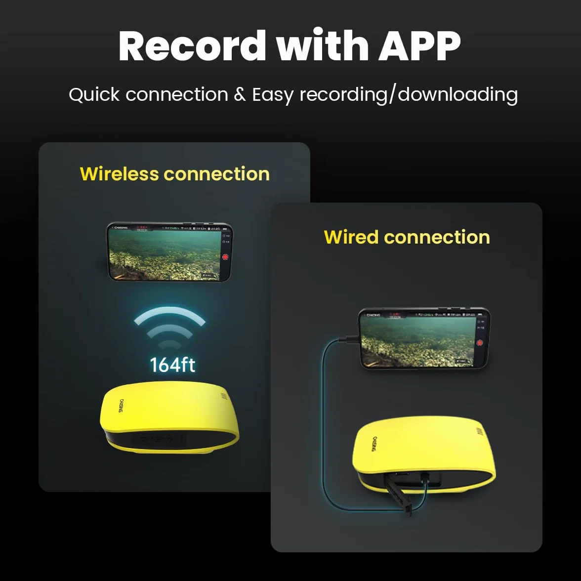 Chasing Canfish CF1 - Kit fotocamera per pesca subacquea, video portatile Full HD 1080p, controllo remoto tramite app, osservazione in tempo reale, fotocamera da pesca