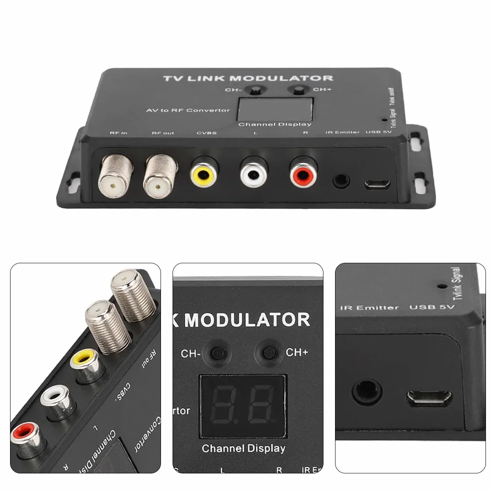 Modulatore UHF TV Link Estensore IR Convertitore da AV a RF con Display Canale, Regolabile per AV Source