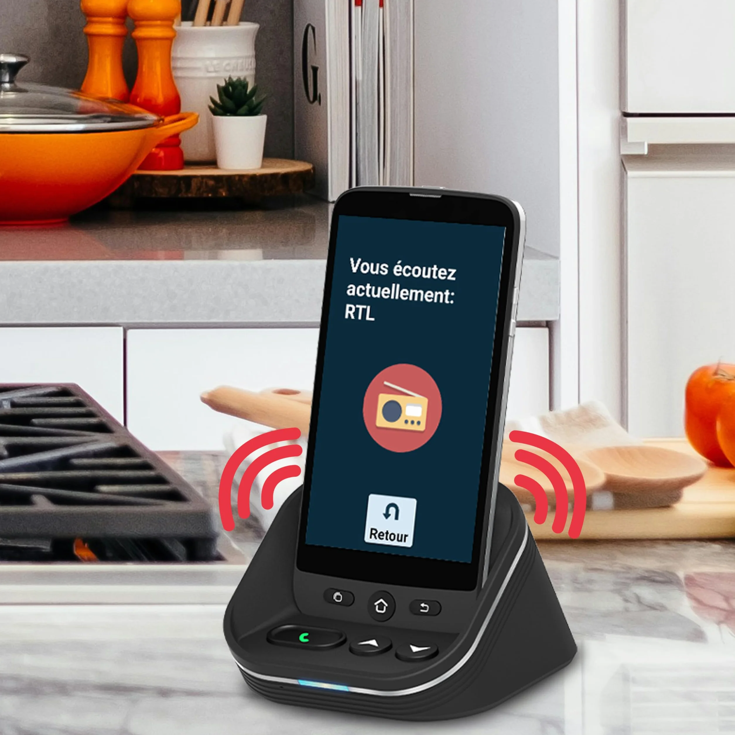 Swissvoice - Ampli Base - Base di Ricarica con Altoparlante - Vivavoce - Amplificazione Sonora - Tasti Integrati - Per smartphone S510-C per Anziani - Nero