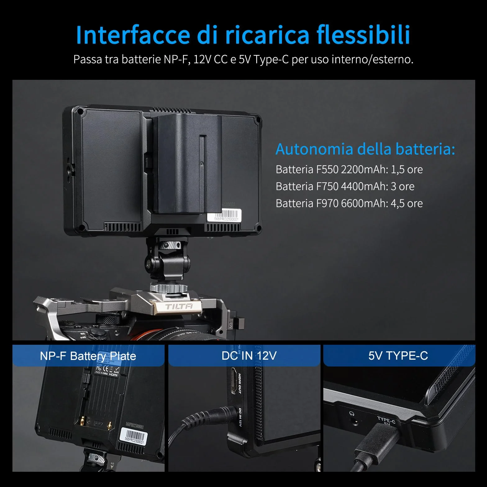 FEELWORLD FW568PRO 6 Pollici Monitor da Campo,1200nit DSLR Monitor Fotocamera con batteria F750 e borsa per il trasporto 4K HDMI, 3D Lut Focus Peaking Assist Full Waveform Video Field Monitor