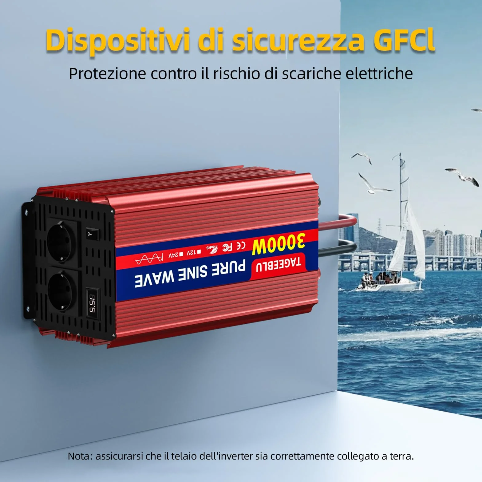 3000w Inverter 12v 220v Onda Pura con Display LCD & EU Presa