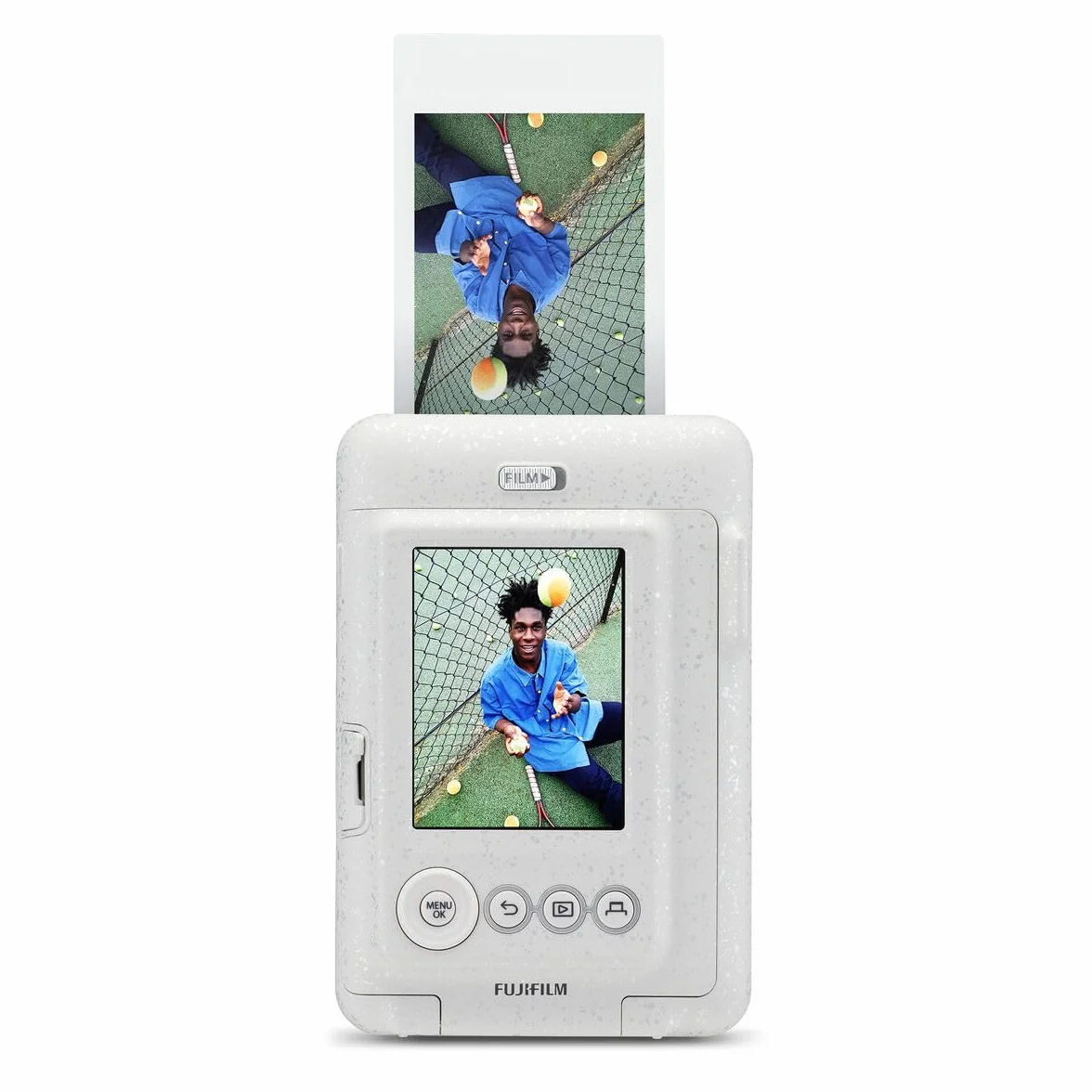 Fujifilm instax mini LiPlay Stone White - Fotocamera Ibrida Istantanea e Digitale, Registra 10” di Audio sulla Foto con la Funzione “Sound”, Remote Shooting e Bluetooth, Foto formato 62 x 46 mm