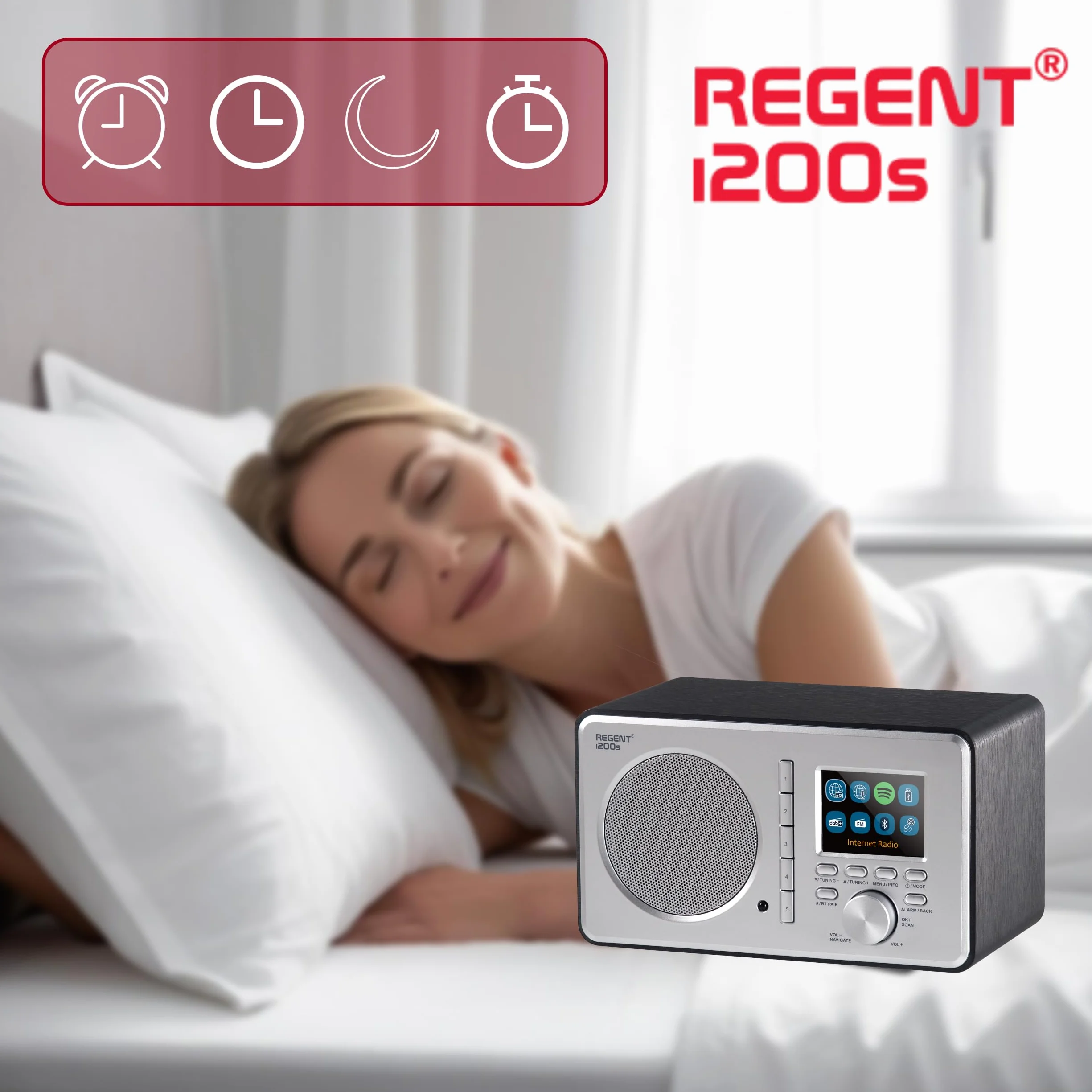 Ferguson Regent i200s Radio Internet WLAN Bluetooth FM DAB DAB+ UHF Spotify Connect Radiosveglia Equalizzatore Display a colori USB AUX-IN Sleep Timer Controllo App Telecomando