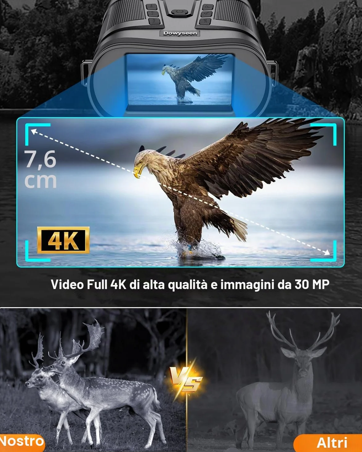 Binocolo Visione Notturna,Dowesyeen Cannocchiale Professionale 4K 6000mAh Ricaricabili Binocolo Notturna Infrarossi 3" TFT con Registrazione di 1080p HD Foto e Video con Scheda 32GB