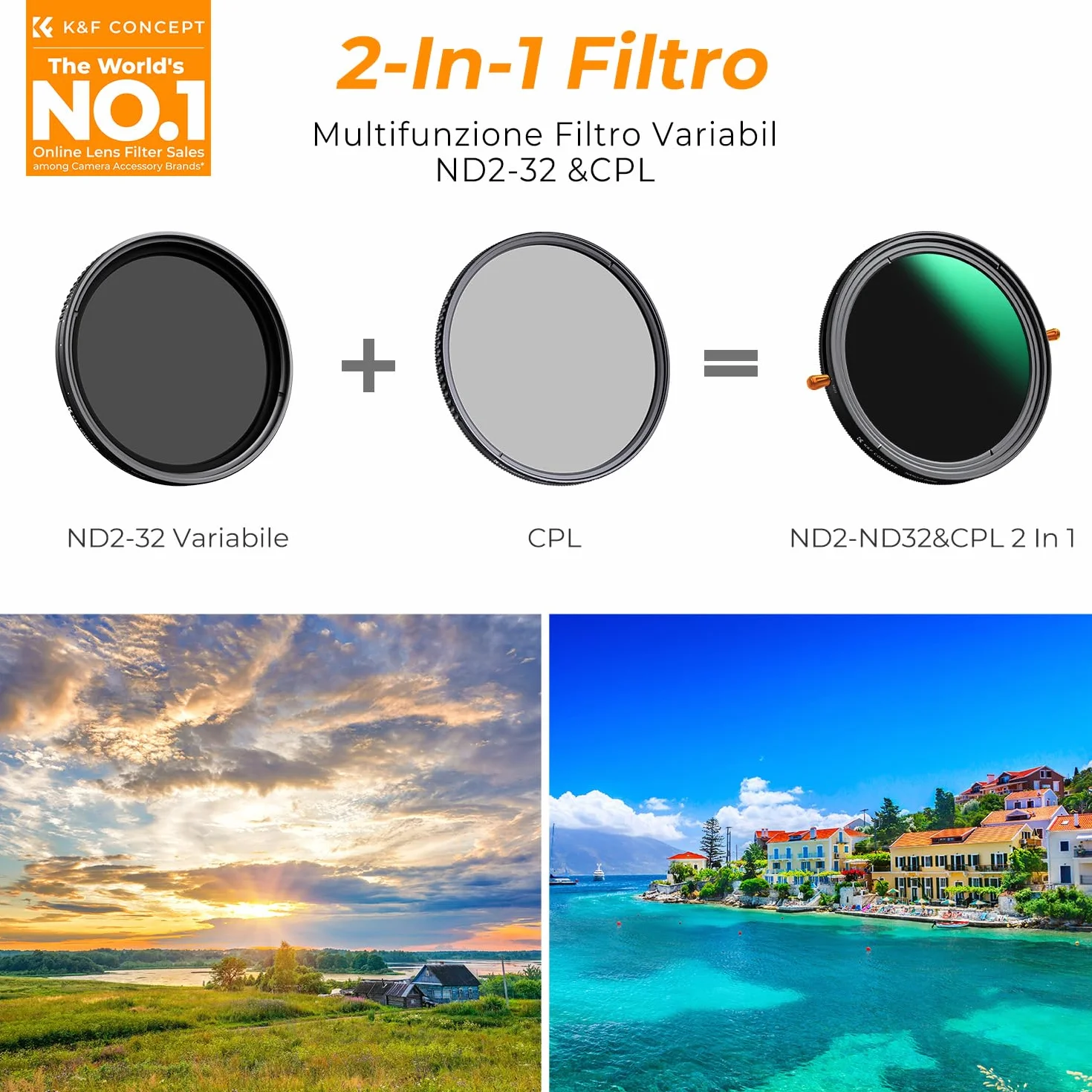 K&F CONCEPT 49mm Filtro Variabile ND2-32 & Polarizzatore 2 In 1, Filtro Densità Neutra ND2-32 & CPL in Vetro Ottico 24 Strati Nano Rivestimento (Nano-D Serie)