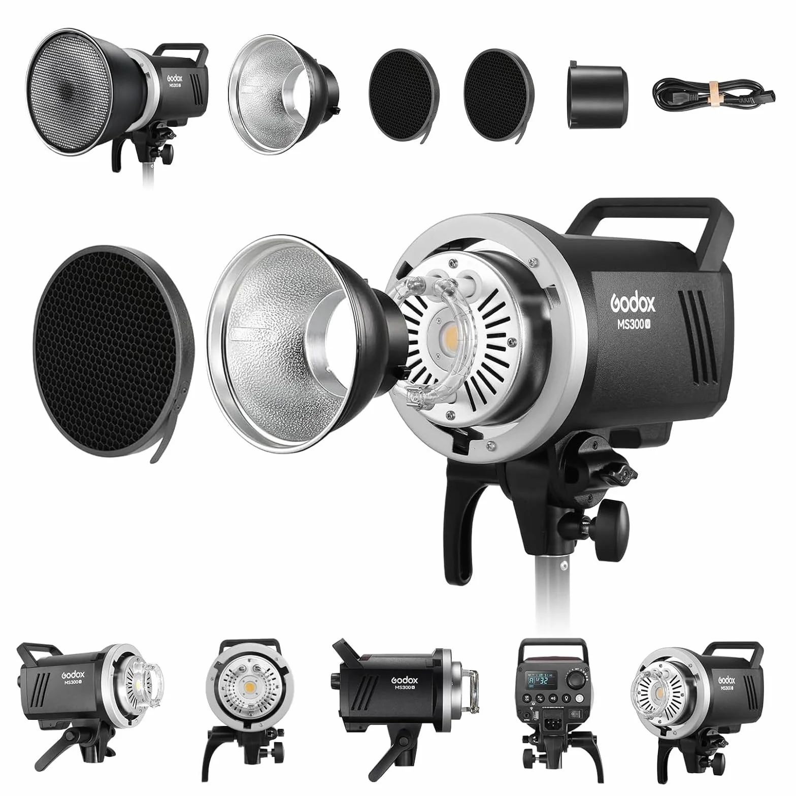 Godox MS300-V 300W Studio Flash 300w Luce Stroboscopica Sistema X wireless 2.4G 0.1-1.8S Tempo di Riciclo 5600±200K con Lampada da Modellazione a LED per Ritratti, Moda e Fotografia Pubblicitaria