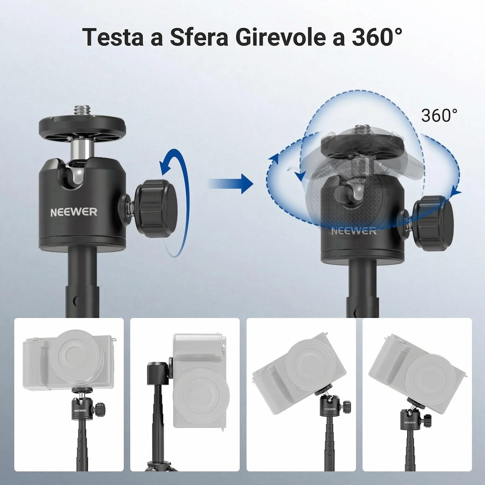 NEEWER BASICS Treppiede Selfie Stick Estensibile, Impugnatura Supporto Portatile in Metallo Compatibile con Canon G7X Mark III Sony ZV-1 RX100 VII A6400 A6600 Nikon Camera Webcam per Vlogging, DT001