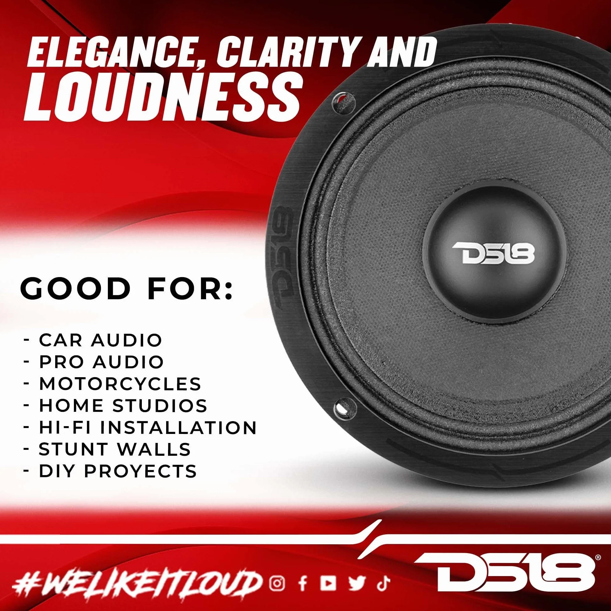 DS18 1 PRO-ZXi6M mid-range diffusore da 16,5 cm 165 mm 6,5", 300 watt rms 600 watt max, impedenza 8 ohm, sensibilità 97 db spl, party, cassa acustica, casa, 1 pezzo