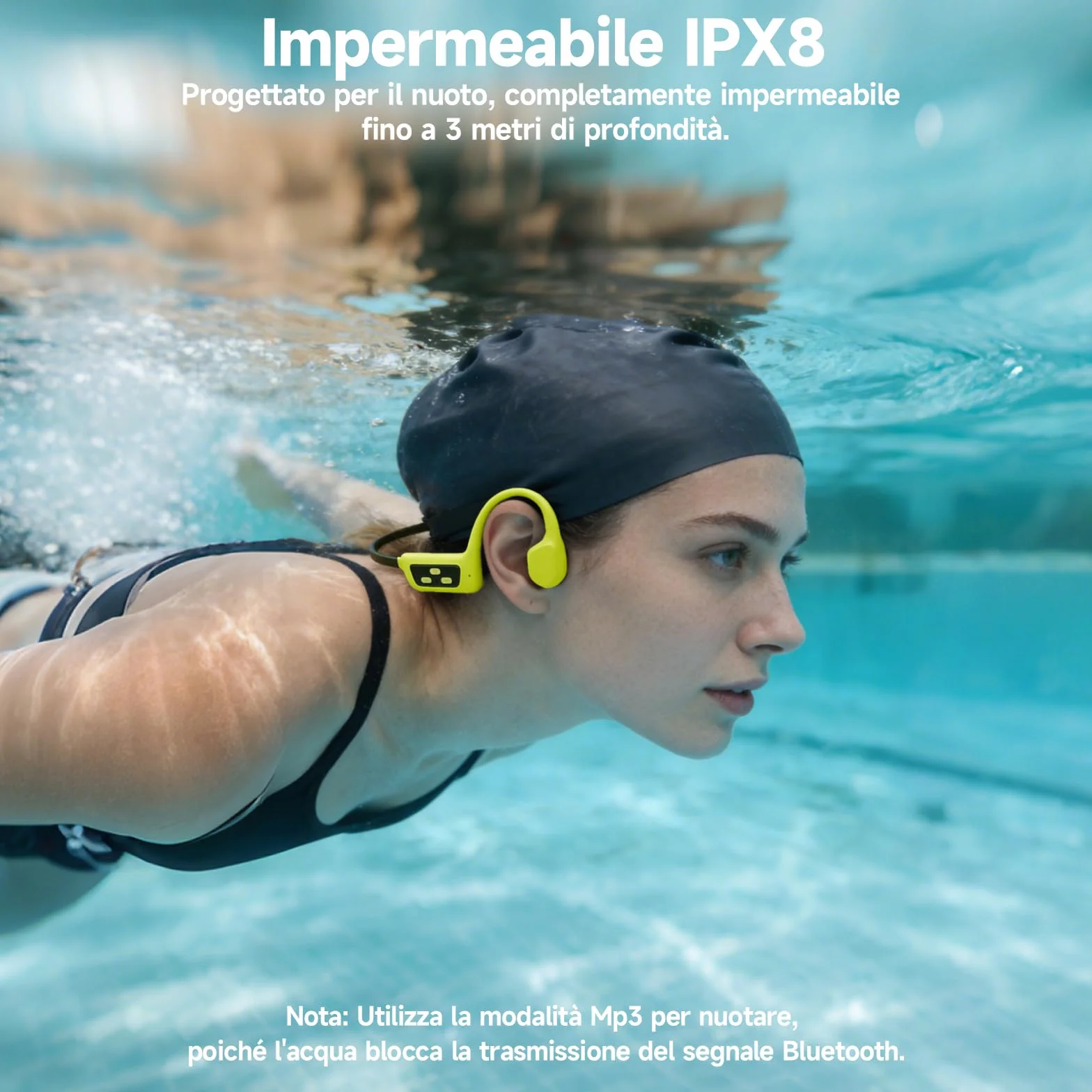 Cuffie a conduzione ossea per nuoto, Cuffie wireless impermeabili IPX8, Cuffie sportive aperte Bluetooth 5.4, Lettore MP3 integrato da 8GB, Adatte per palestra, ciclismo, Verde
