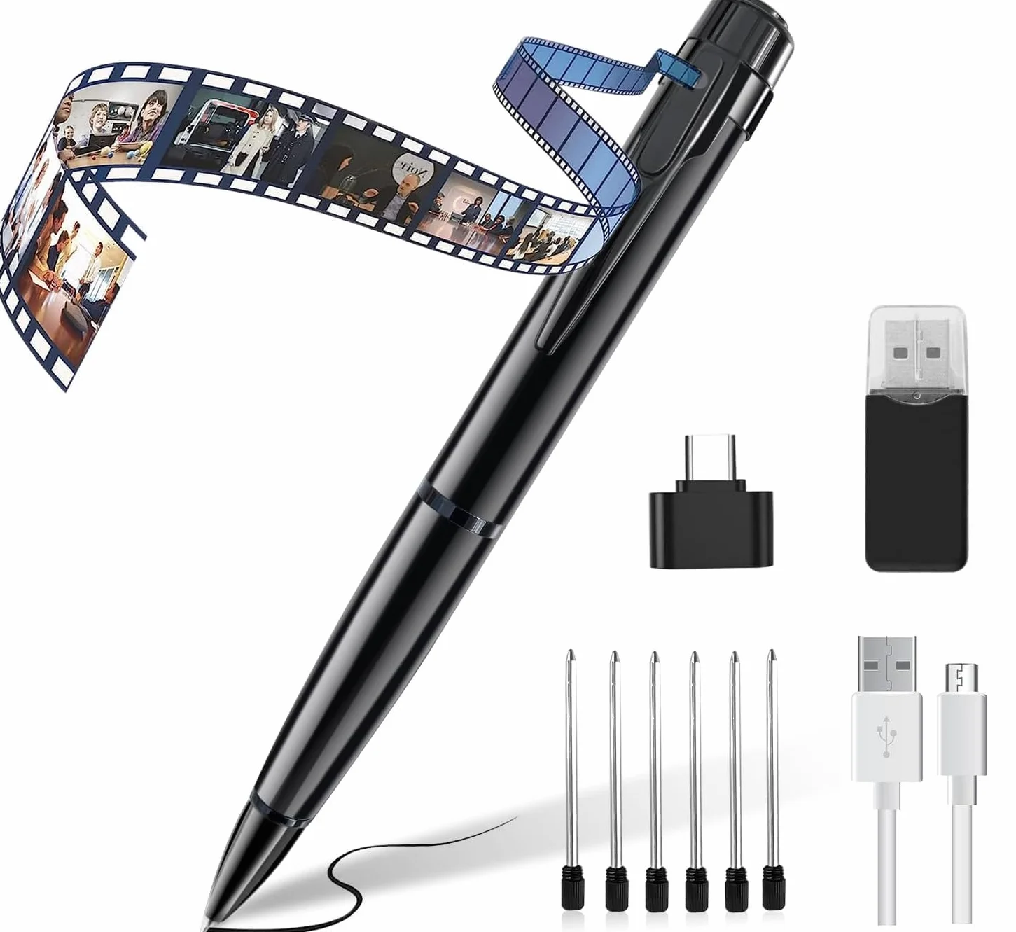Telecamera Penna 1080P HD con Registrazione Audio e Video, Mini Videocamera Portatile con OTG e Rilevamento del Movimento, Perfetta per Riunioni, Lezioni e Uso in Ufficio