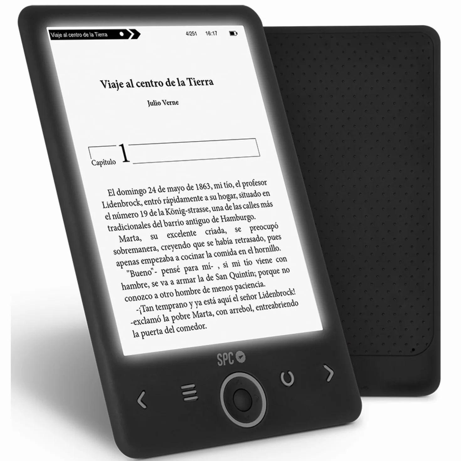 SPC Dickens Light 2 E-book z podświetlanym ekranem i 6 poziomami jasności, czarny