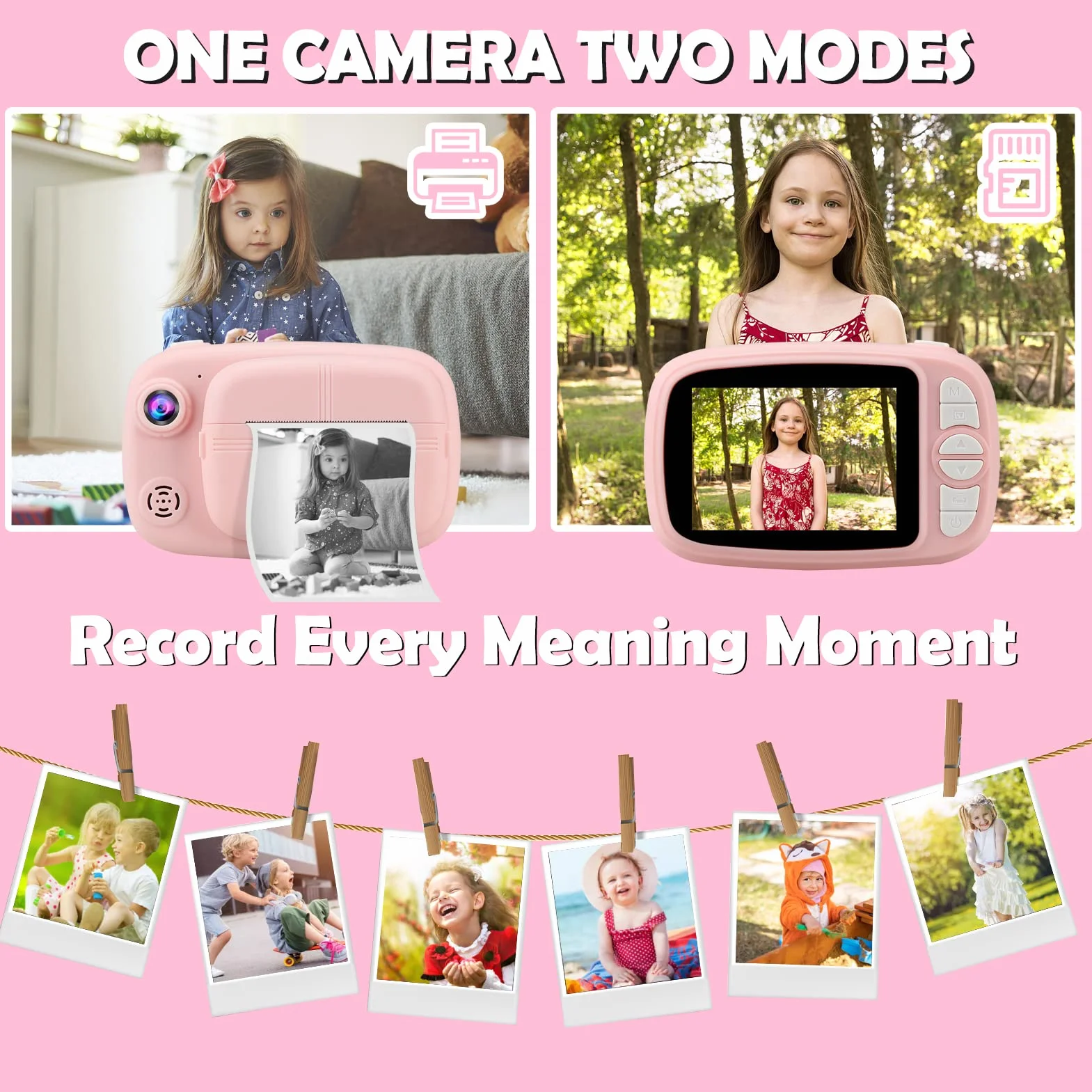 GlobalCrown Macchina Fotografica bambini Istantanea,Fotocamera Istantanea per bambini Video Fotocamera digitale 3,5 Pollici Schermo regali per 3-12 anni (incluso 4 rotoli carta di stampa e 32GB Card)