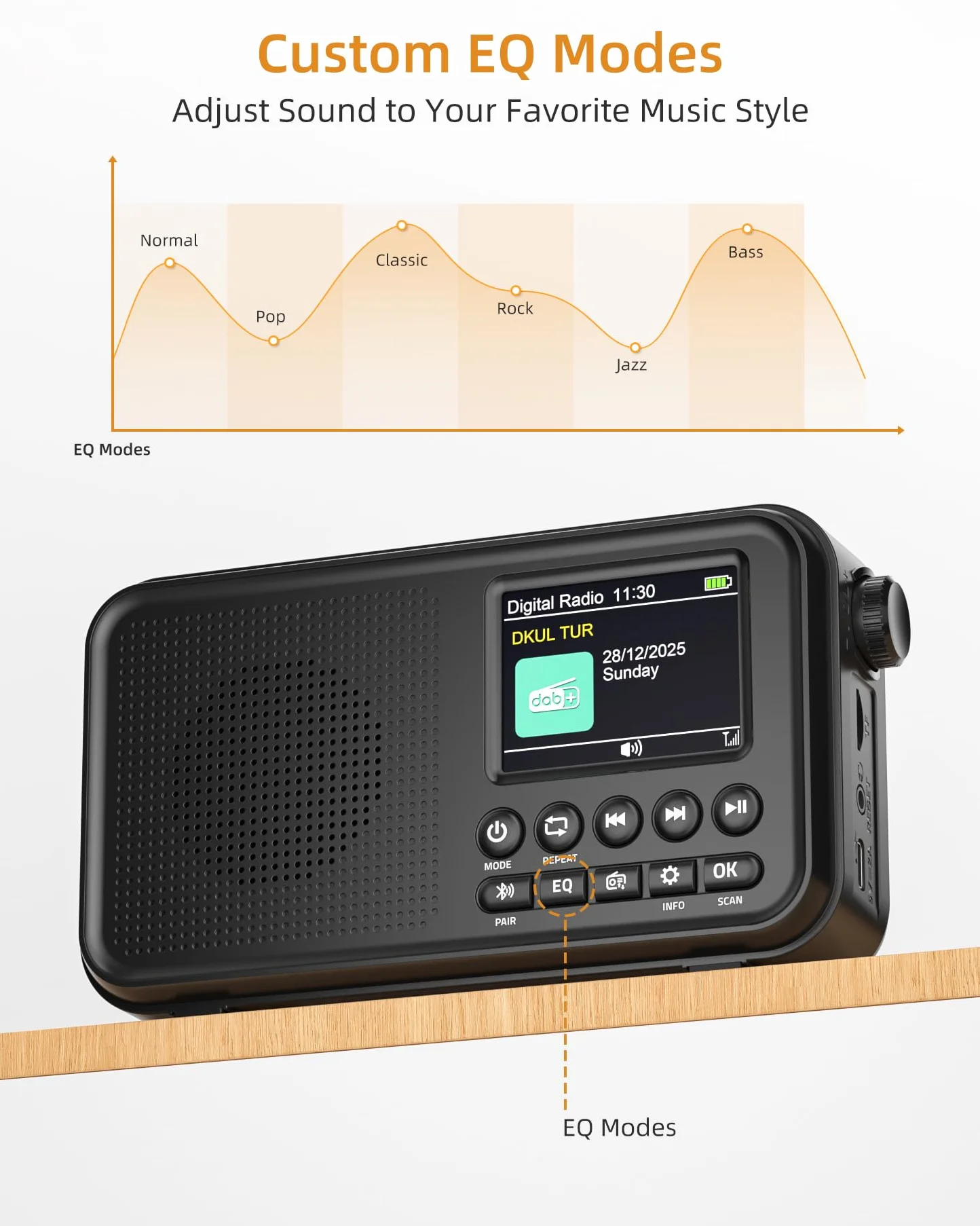 Mesqool Radio Digitale DAB FM Bluetooth Batteria Ricaricabile 3000mAh Compatibile TF 64GB Ricarica Type-C