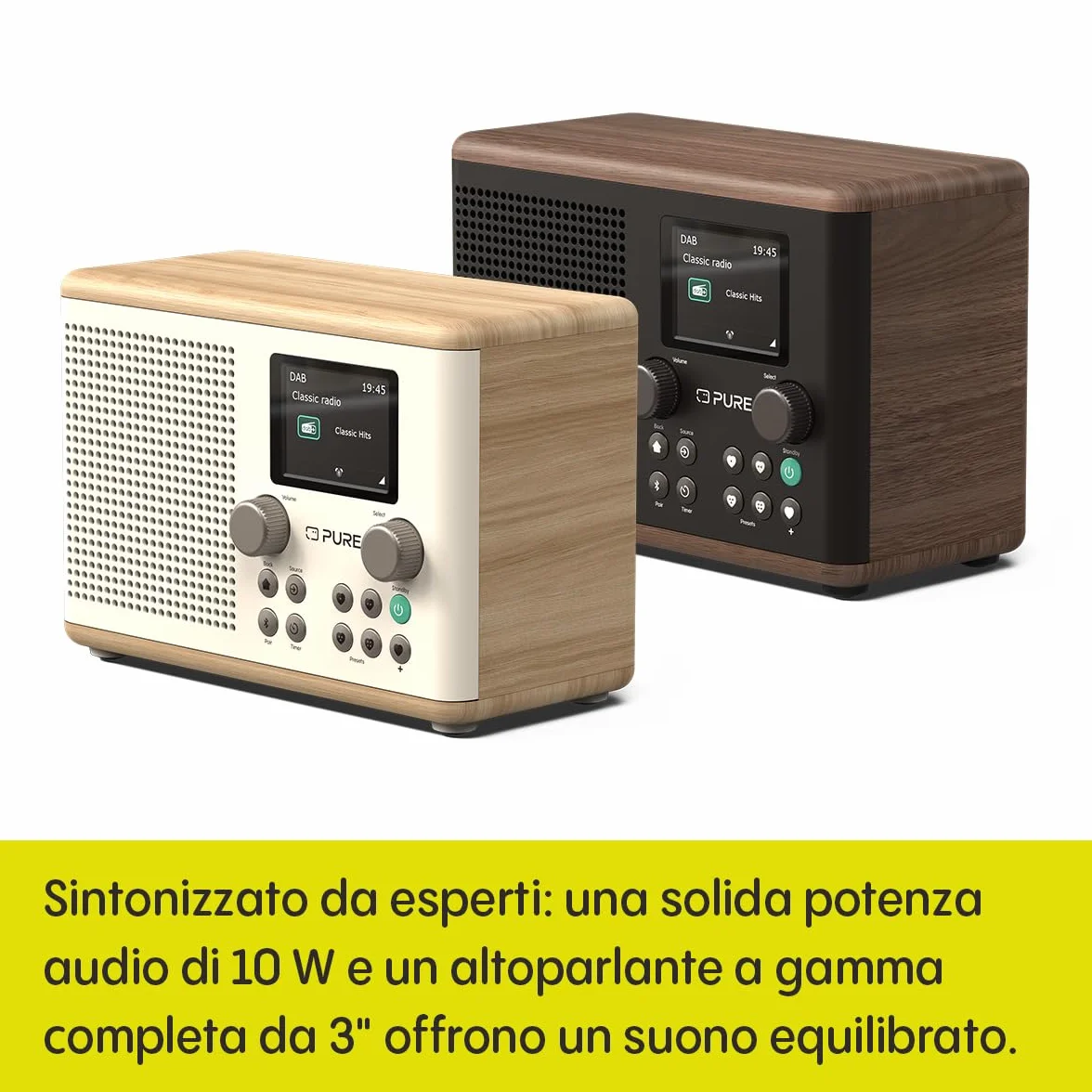 Pure Classic H4 Radio da Cucina Digitale DAB+ FM Bluetooth USB AUX Timer Sveglia Caffè Nero Noce