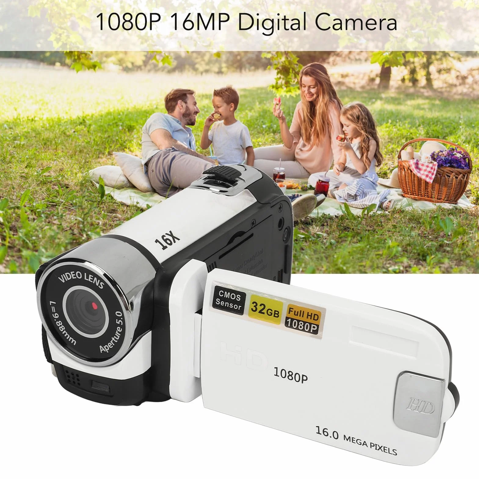lyrlody Fotocamera Digitale da 16 MP, Registrazione Video 1080p, Display Rotante da 2,4 Pollici, Zoom Digitale 16x e Luce di Riempimento, per Viaggi, Matrimoni, Film per Bambini (WHITE)