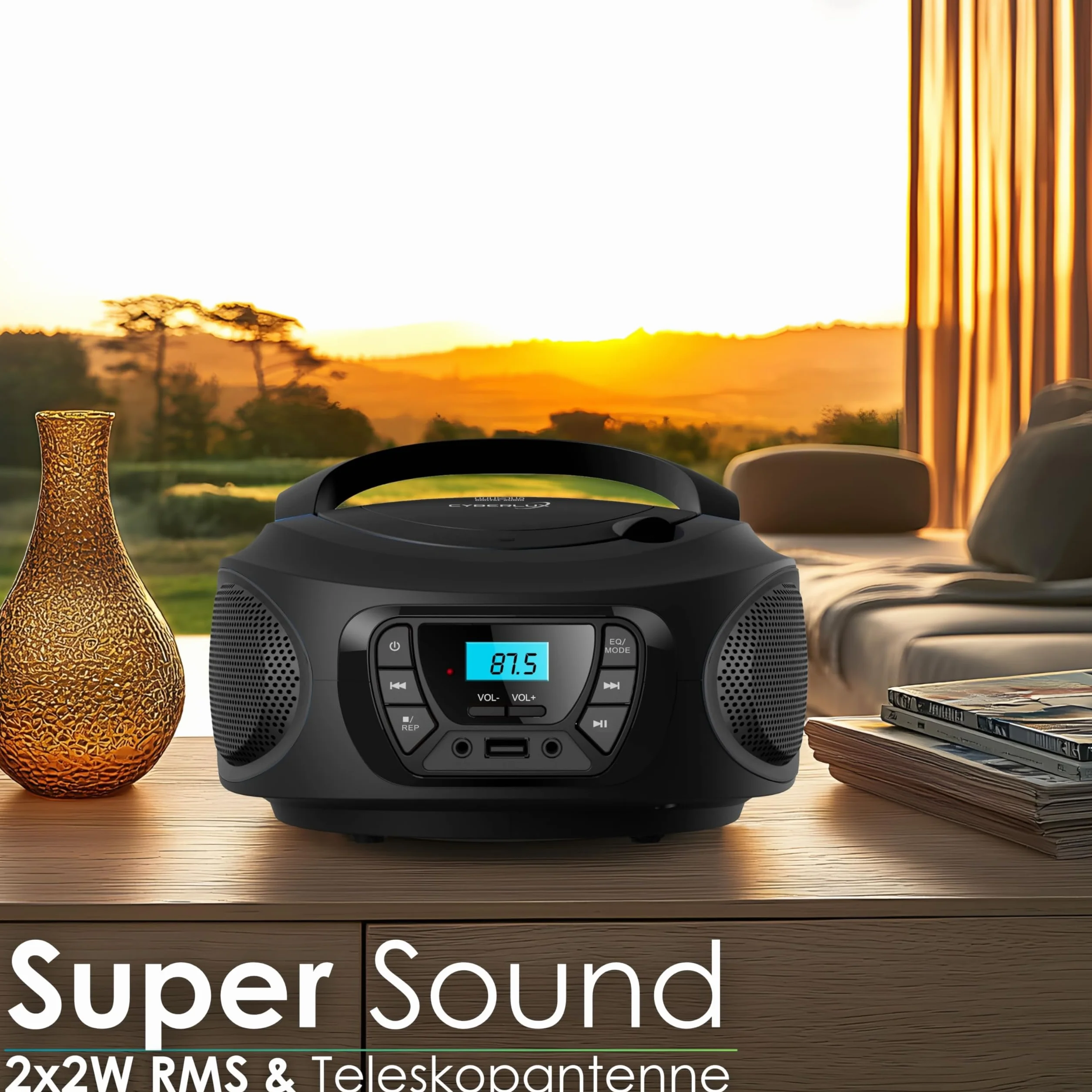 Boombox lettore portable CD/CD-R - USB - FM radio - ingresso AUX-IN - uscita cuffie - radio bambini - stereo - sistema compatto