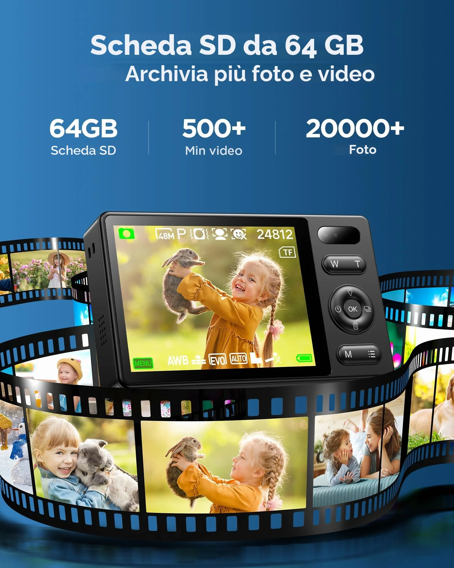 Fotocamera Digitale Bambini Compatta 64GB: 48MP Fotografica Anti-Shake Fotocamera Vlogging per YouTube 16X Digital Zoom Photo Filtrazione Ripresa Continuo Automessa a Fuoco Fotocamera
