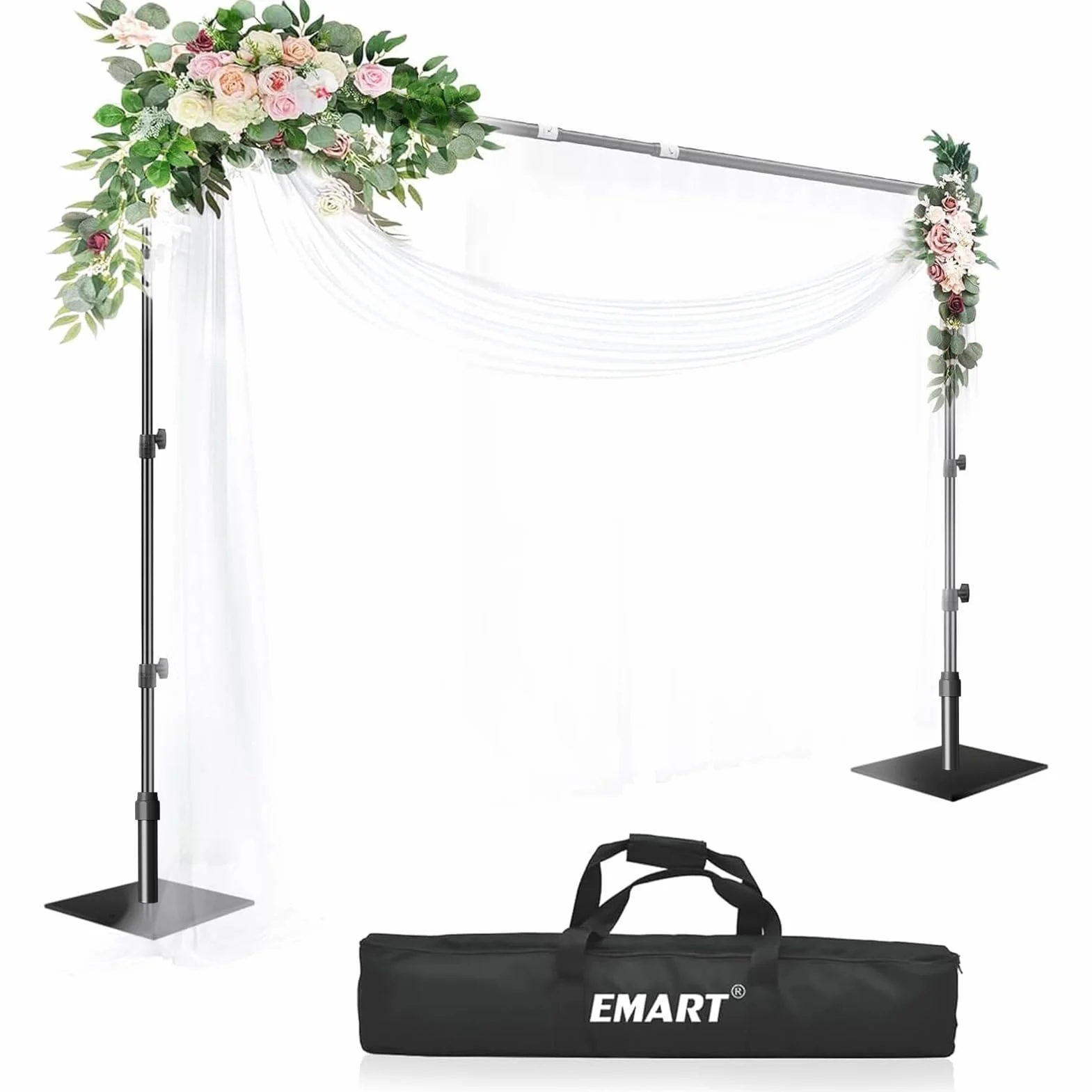 EMART Supporto per Fotografie Fondali Pesanti, 2,6x3 m Sistema Supporti per Sfondi Regolabile con Base in Acciaio Fotografia per Fotografici per Feste, Compleanni - Nero