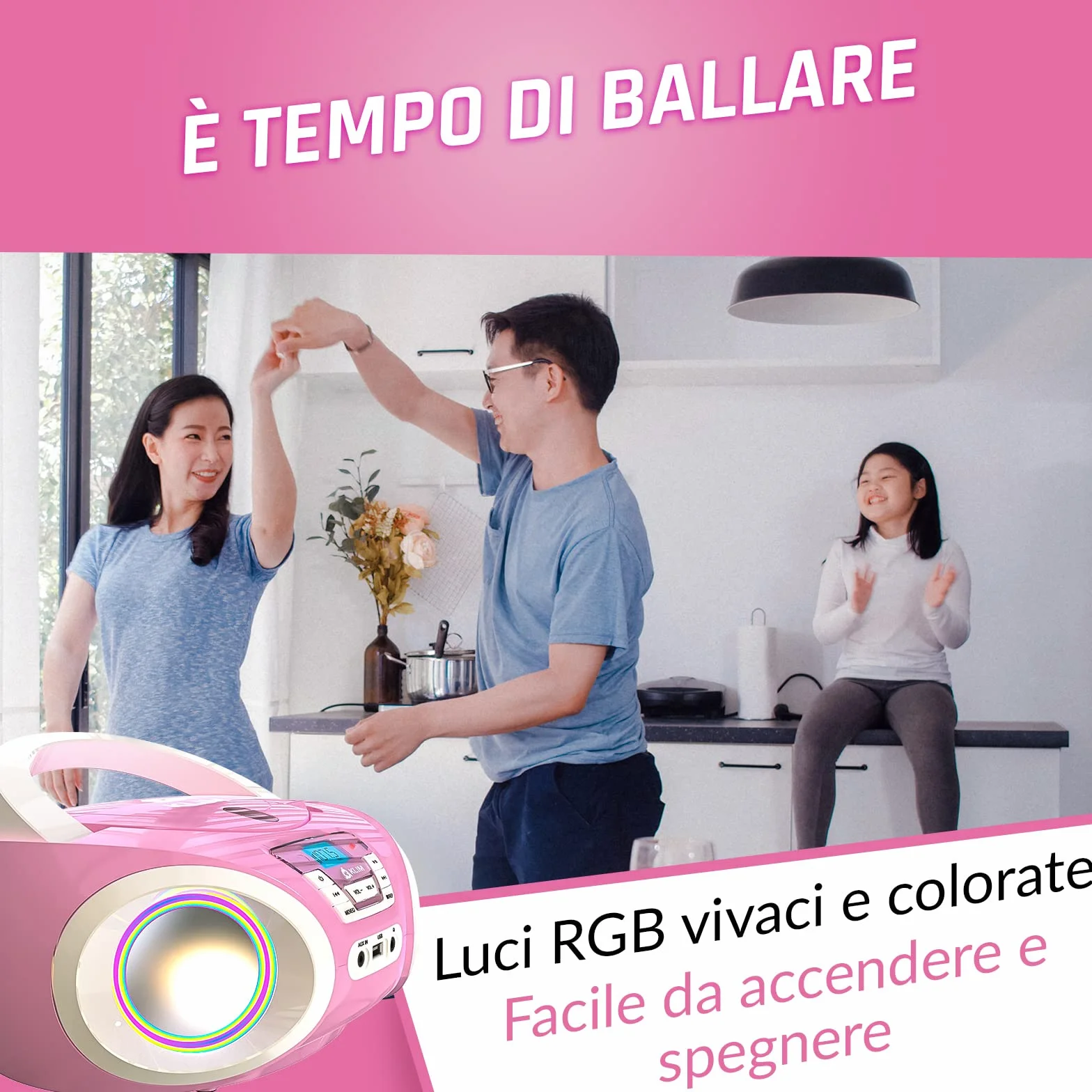 KLIM Candy BAMBINI Stereo per bambini NUOVO - Radio FM - Batterie incluse - Lettore CD Rosa con altoparlanti e Radio - Regalo Perfetto per Bambini e Bambine