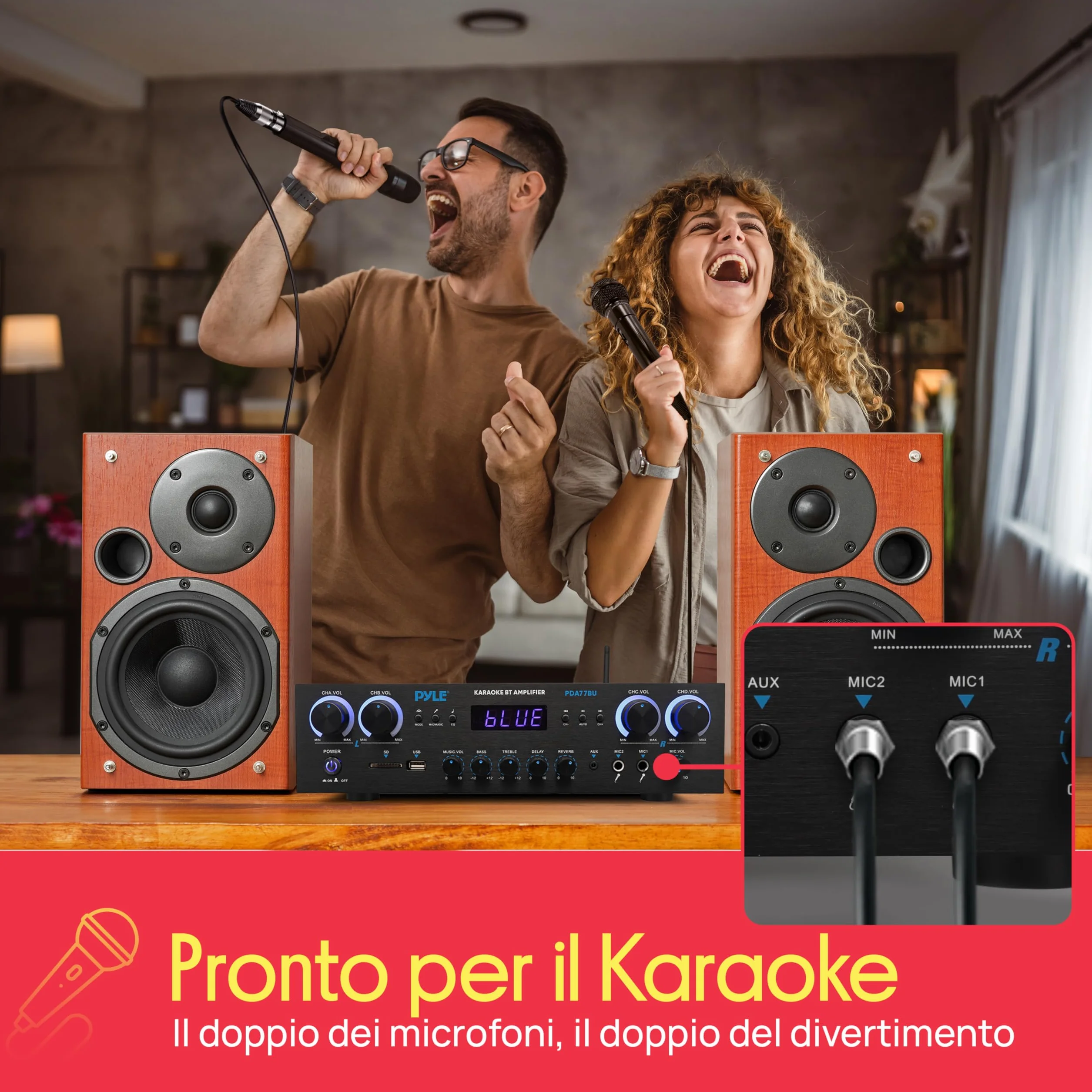 Pyle Amplificatore Audio 4 Canali Bluetooth 800 Watt Picco Home Theater Karaoke