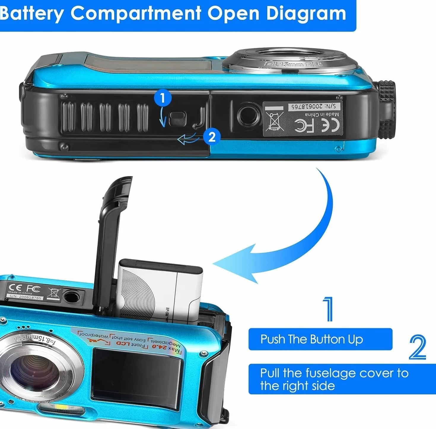 Fotocamera impermeabile digitale Full HD 2,7 K 24 MP Macchina Fotografica Subcquea 16X Zoom digitale fotocamera impermeabile con doppio schermo, per adolescenti studenti principianti