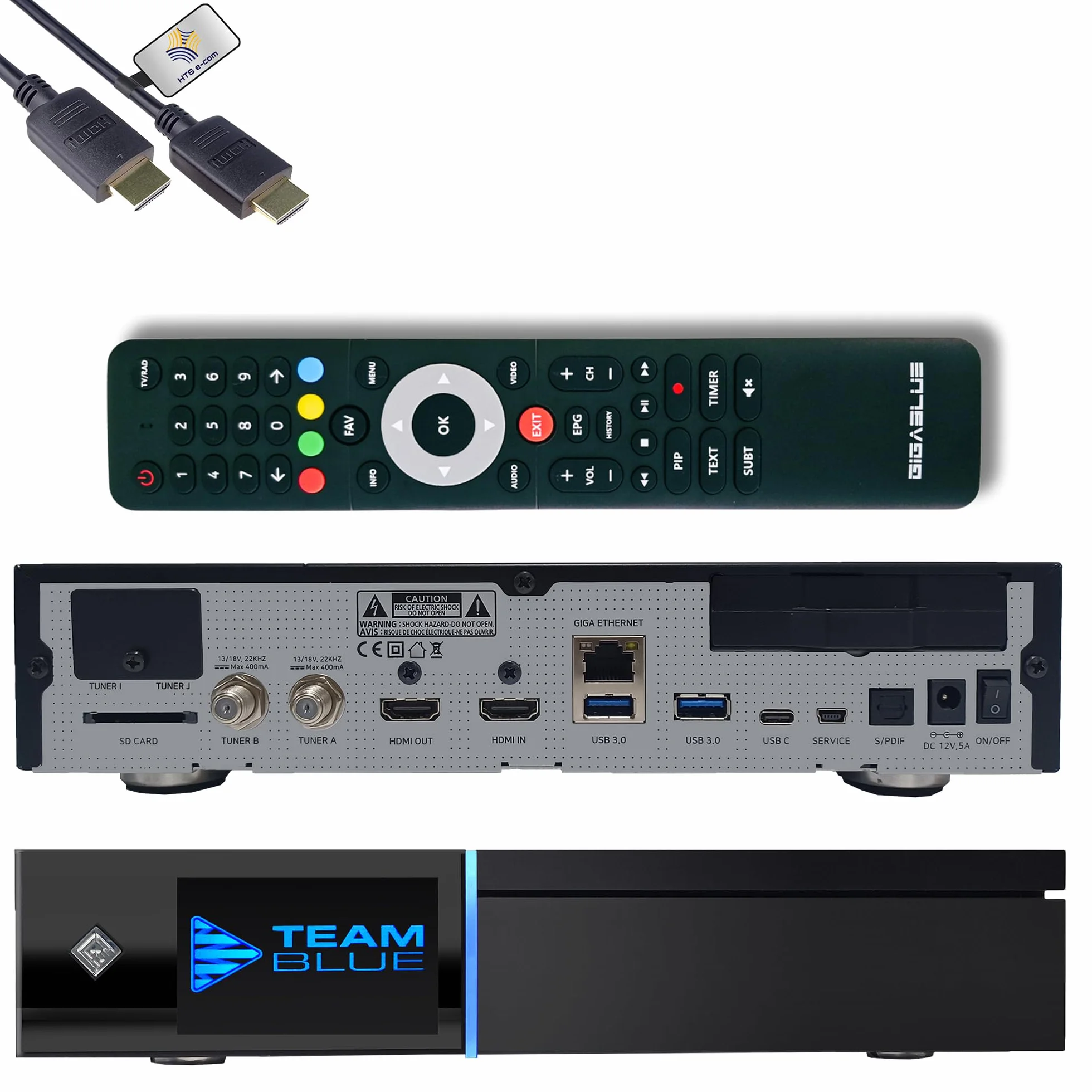 GigaBlue UHD Quad 4K Pro 2X FBC DVB-S2 Twin Sat Receiver con Dual Core CPU, E2 Linux OS, 4GB RAM, 8GB eMMC, Bluetooth 5.4, H.265, 1200Mbit WLAN, 3x USB 3.0, HTS e-com cavo HDMI